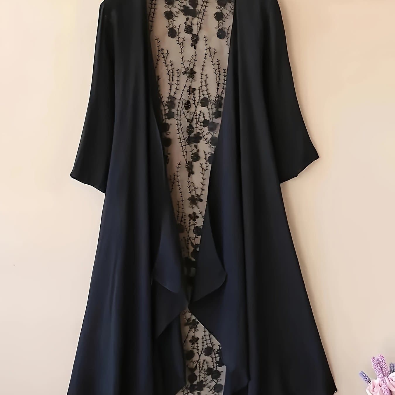 TEMU Plus Size, Extended Plus Size Elegant Shawl, Women's Plus Size Floral Short Sleeve Contrast Lace