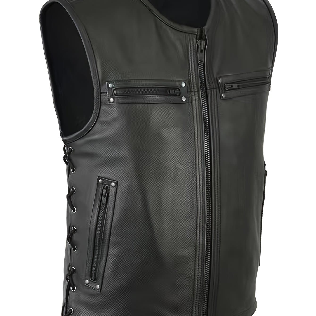 TEMU Vintage Motorcycle Vest For Men - Stylish Outwear With Benefits