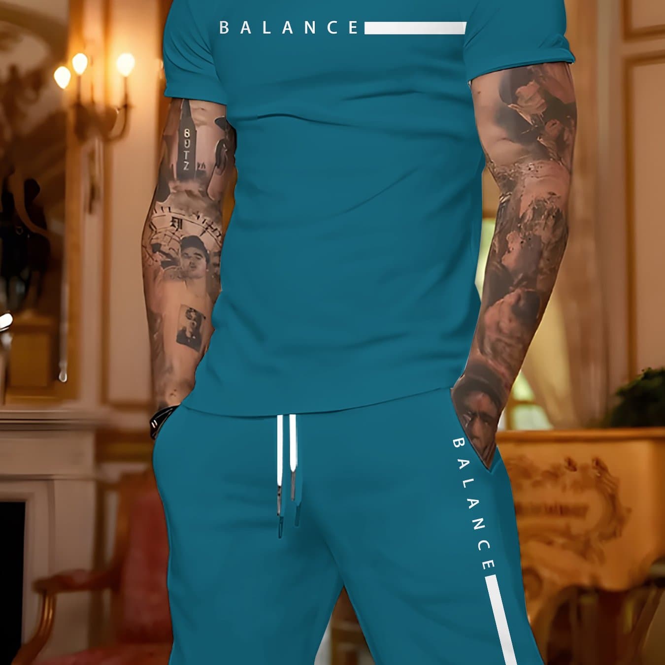 TEMU Trendy Men's Suit, Lightweight And Breathable Short-sleeved T-shirt + Casual Shorts Two-piece Set, Summer Slim Men'-piece Set