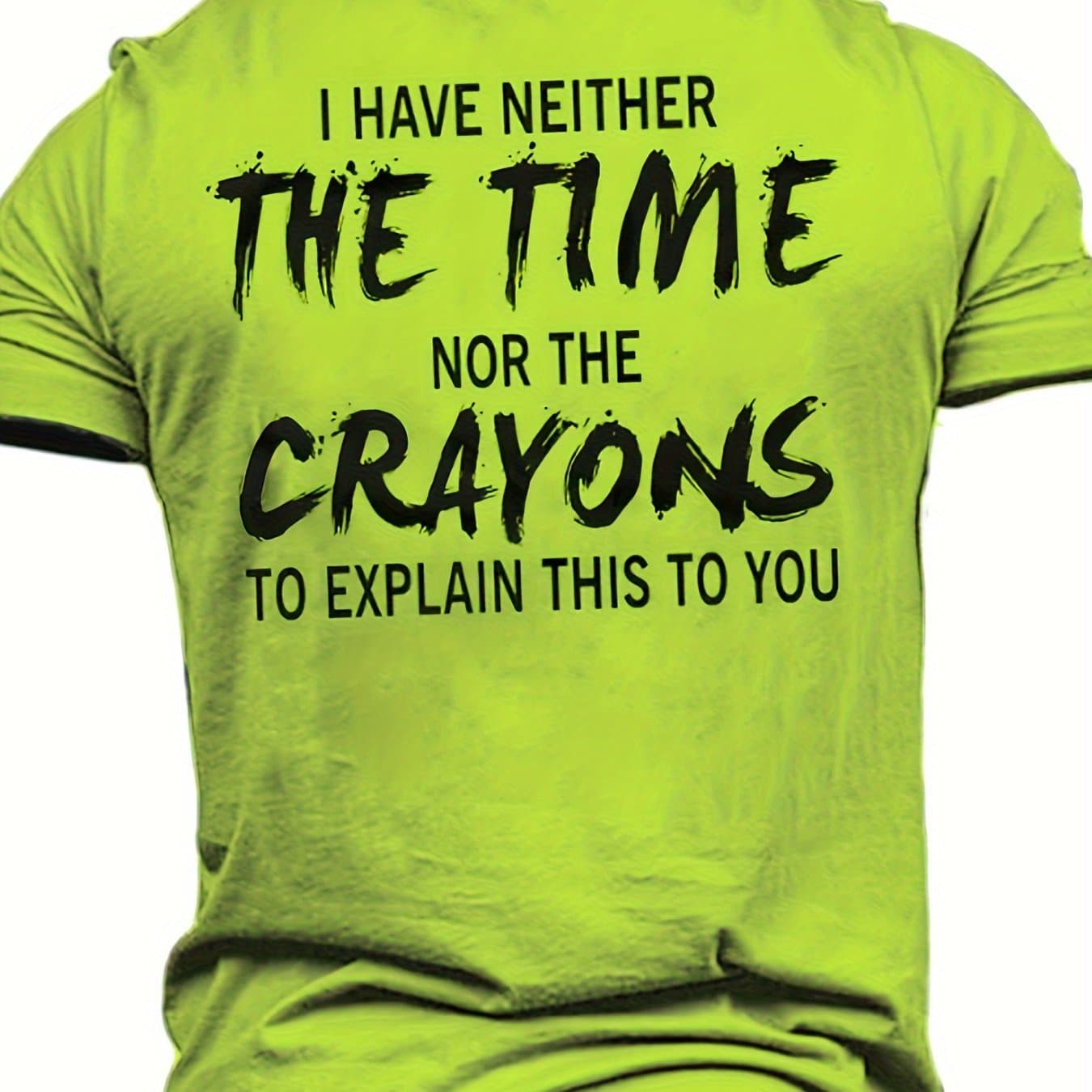 TEMU Men's Neon Green 'i Have Crayons' Pattern-shirt- Polyester, Short Sleeve, Crew Neck, Vintage Style Summer Shirt, Washable
