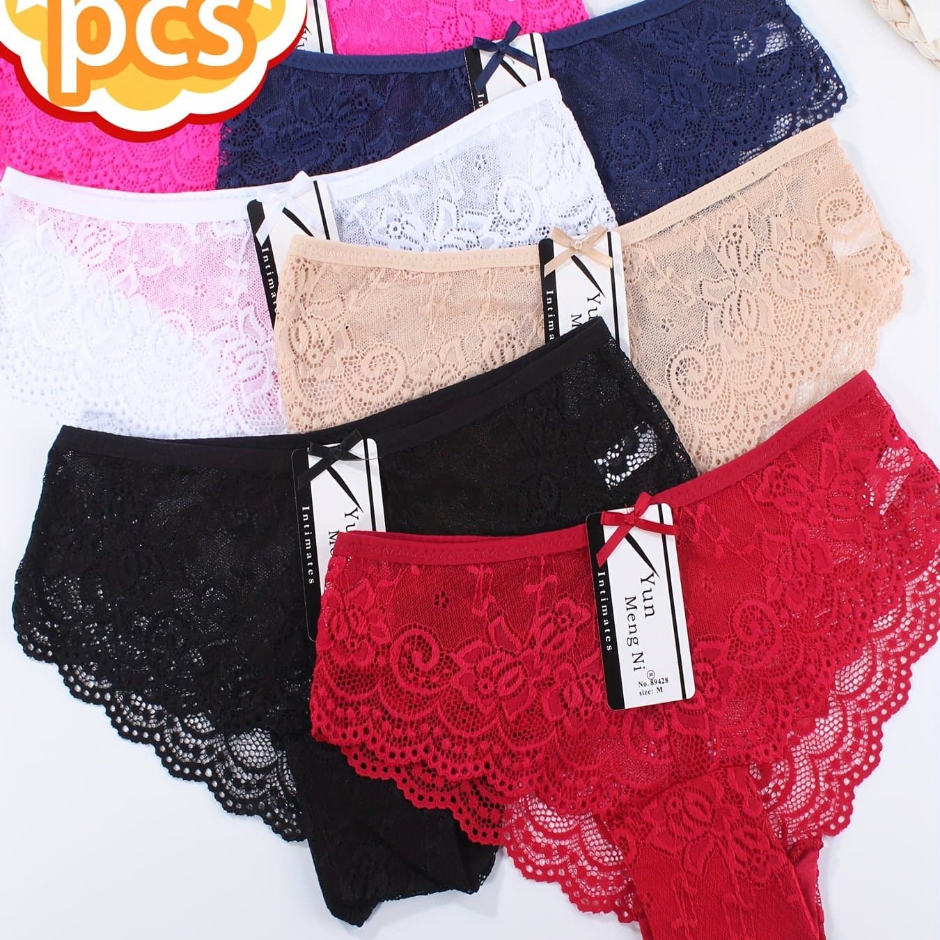 TEMU 12pcs Or 6pcs Women's Lace Bow Underwear, Mixed Colors, Medium Waist, High , Crotch, Soft And Breathable, Sizes S-xxl, Ideal For Wear