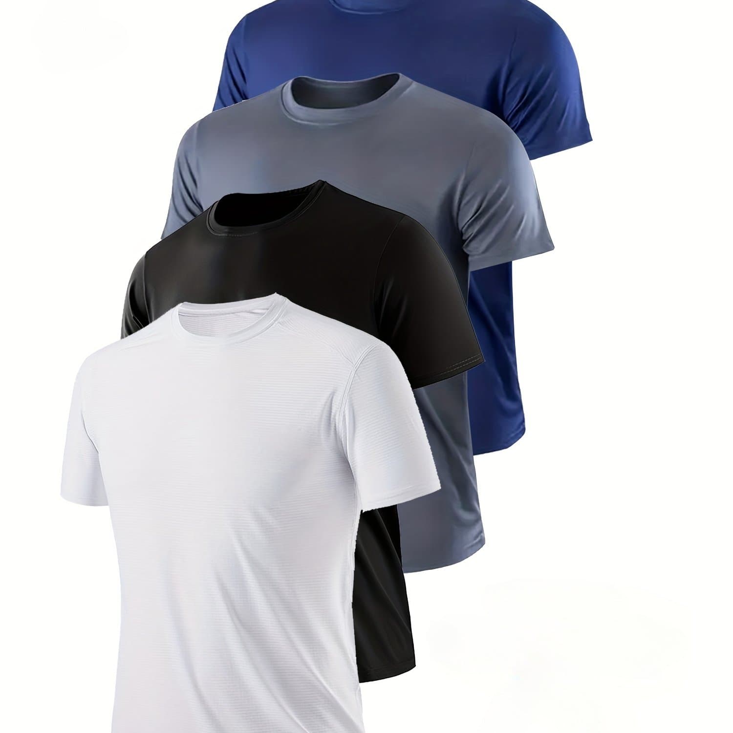 TEMU 4-pack Solid Color Men's Quick- T-shirts, Breathable Regular Crew Neck Tops For Gym, Running, And Fitness Training