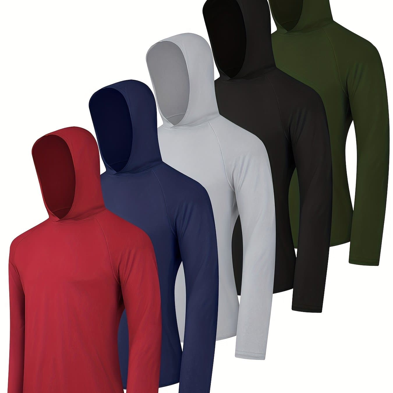 TEMU Telaleo 5-pack Men's Athletic Hoodies Long Sleeve Quick Dry Running Shirts With Thumb Holes Lightweight Rash Guards For Fishing