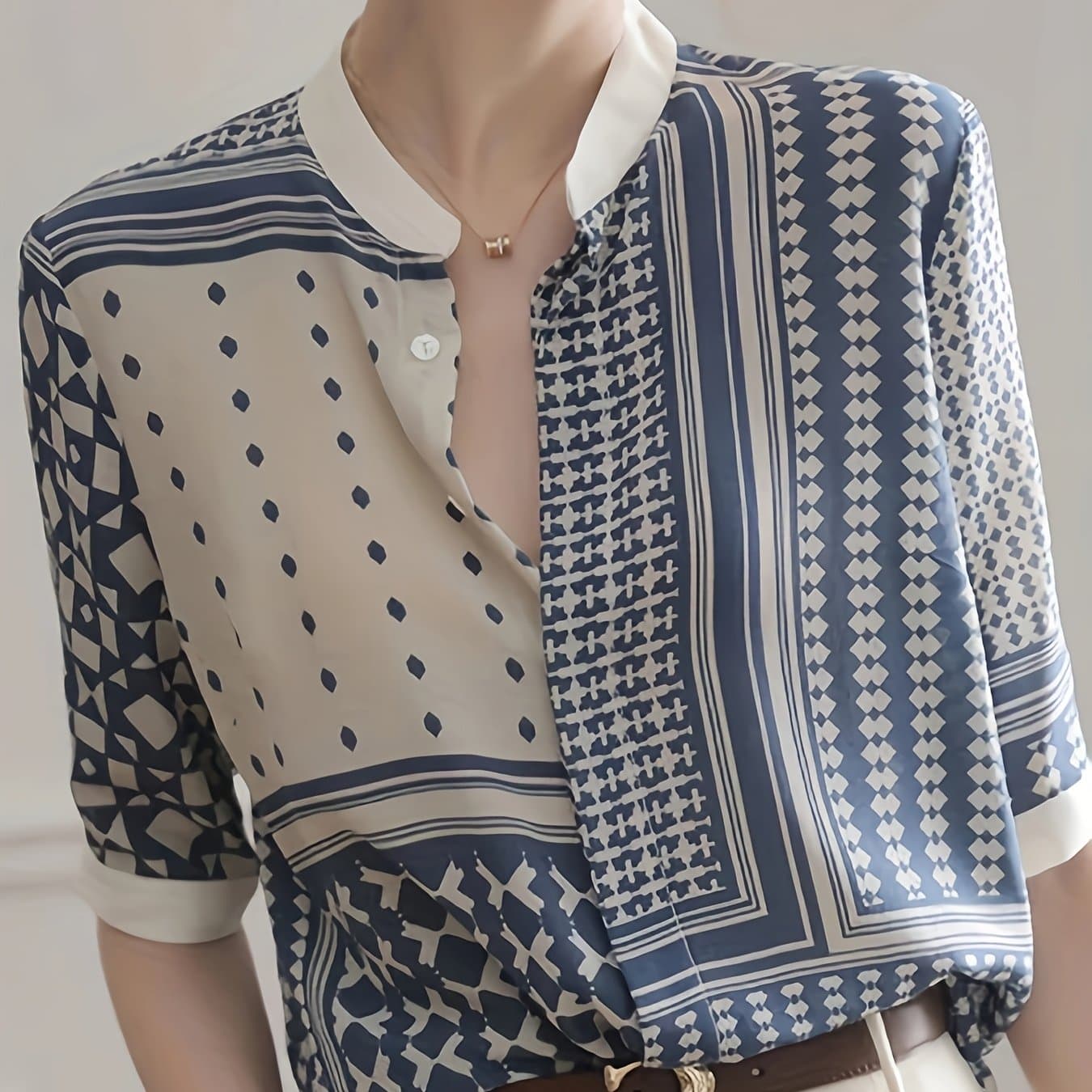 TEMU Collar Striped Print Button-up Shirt For Summer,