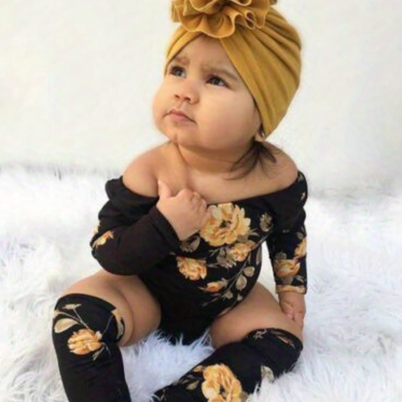 TEMU New 2pcs Newborn Baby Girl Off Shoulder Flower Romper+leg Warmers Outfits Clothe, Outdoor