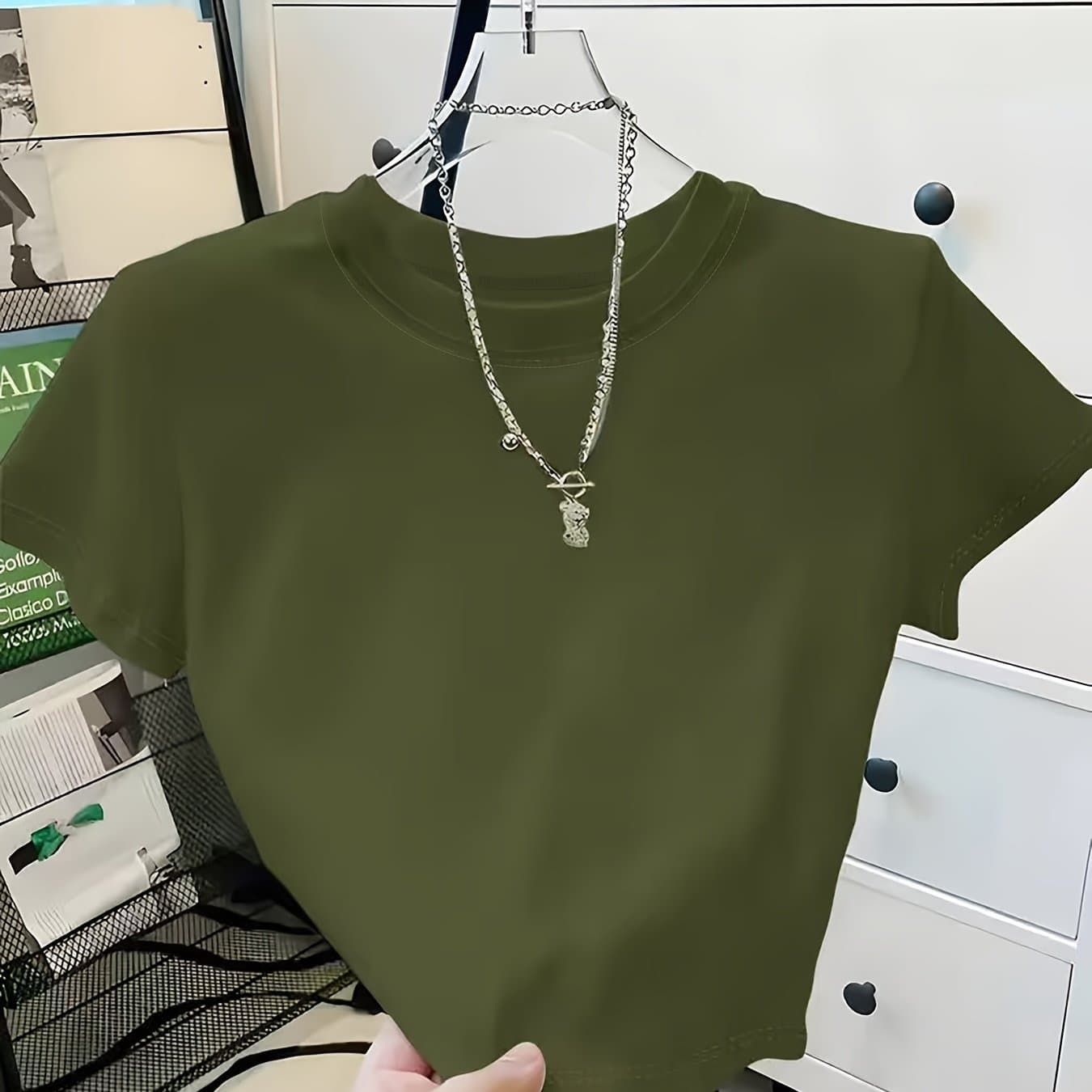 TEMU Sexy And Elegant Ultra-short T-shirt, Solid Color Cropped Top For Women