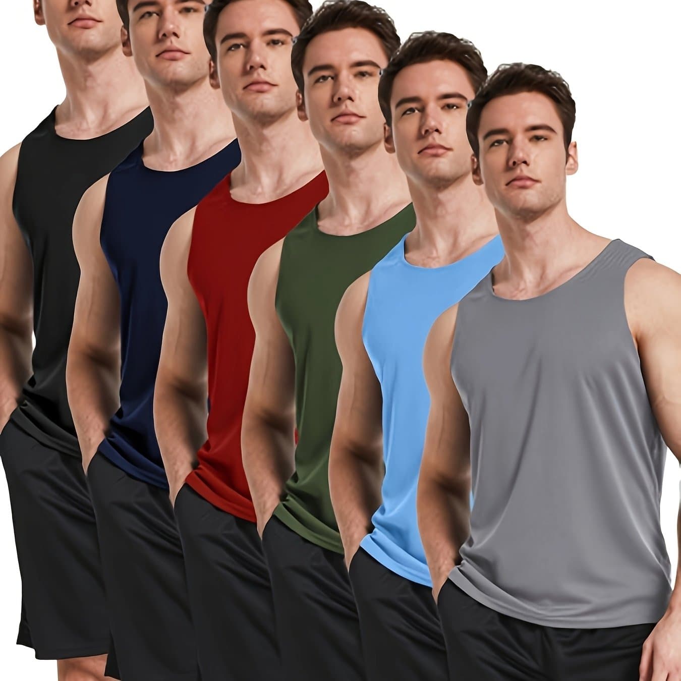 TEMU 6pcs Men's Quick Dry Workout Tank Tops Breathable Gym Sleeveless Muscle Shirts For