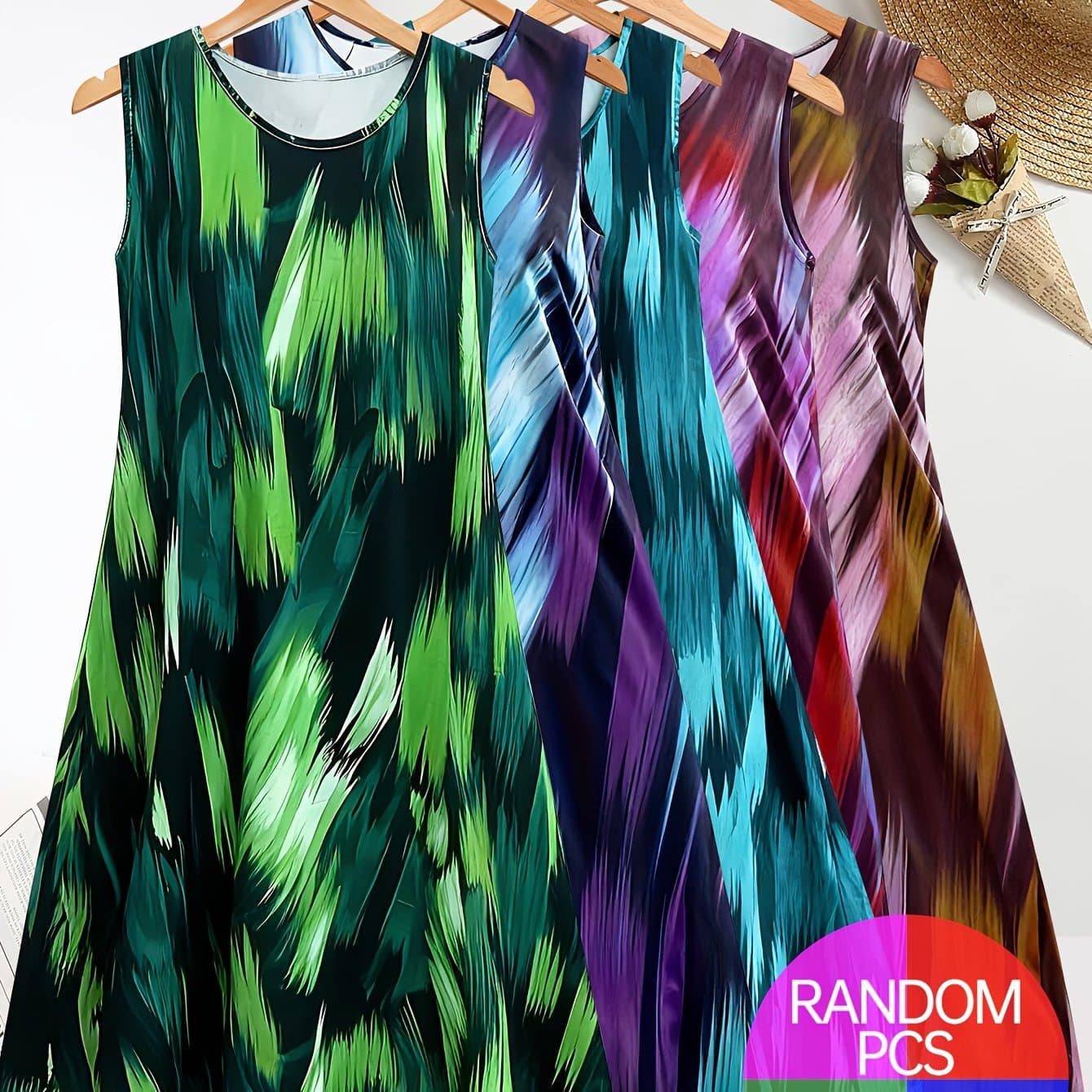 TEMU Plus Size - Plus Size - Size Women's Color Matching Vest Dress Set-casual Round Neck Sleeveless Summer Dress, Skirt Set, Comfortable And Loose Pajamas Set, At Random, Including 3 Colors