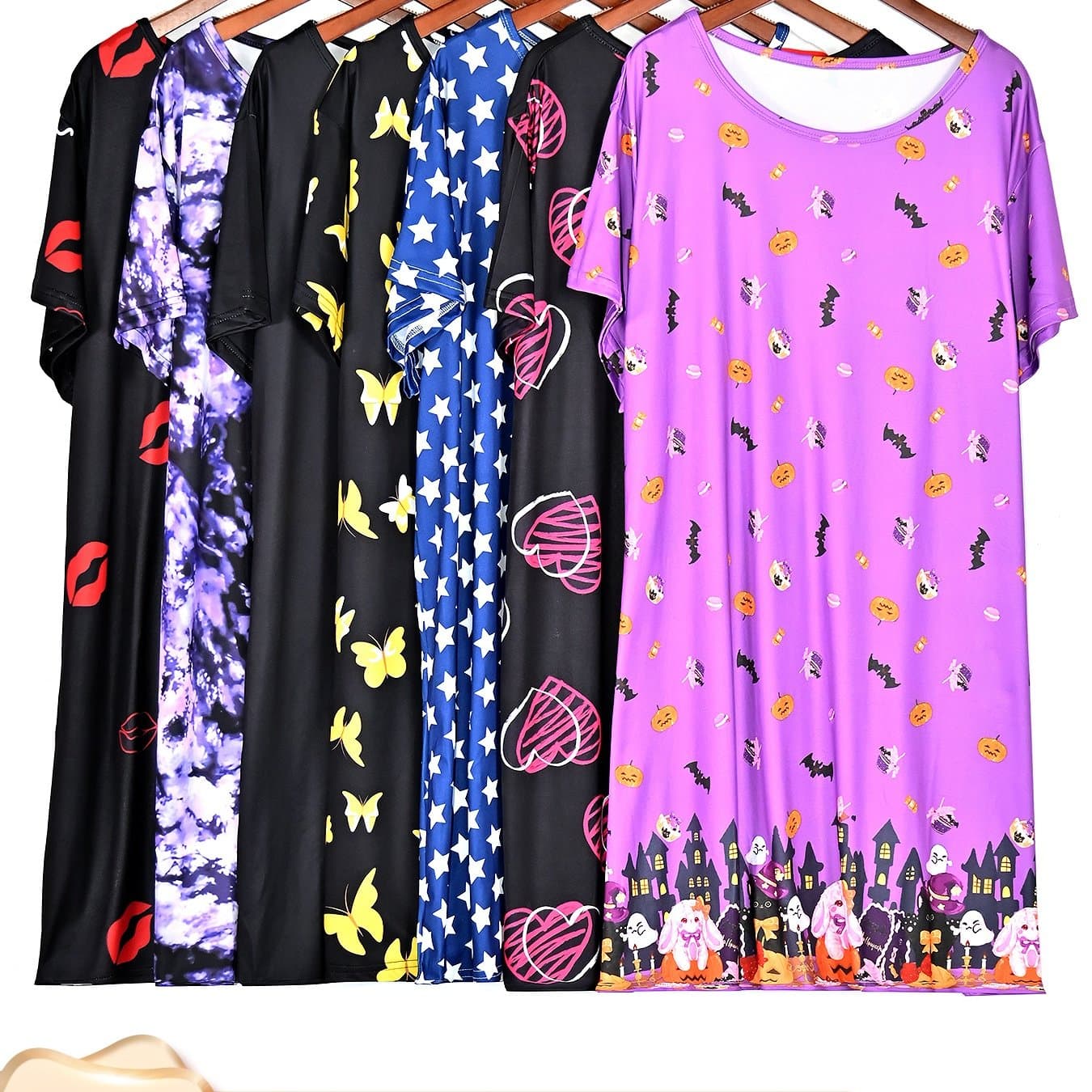 TEMU 3pcs Women' Plus Size Nightdress - Loose Fit Round Neck Sleep Dress, Breathable Summer Pajama Suitable For , Multicolor , Hand Washable Casual Homewear & Outdoor Wear