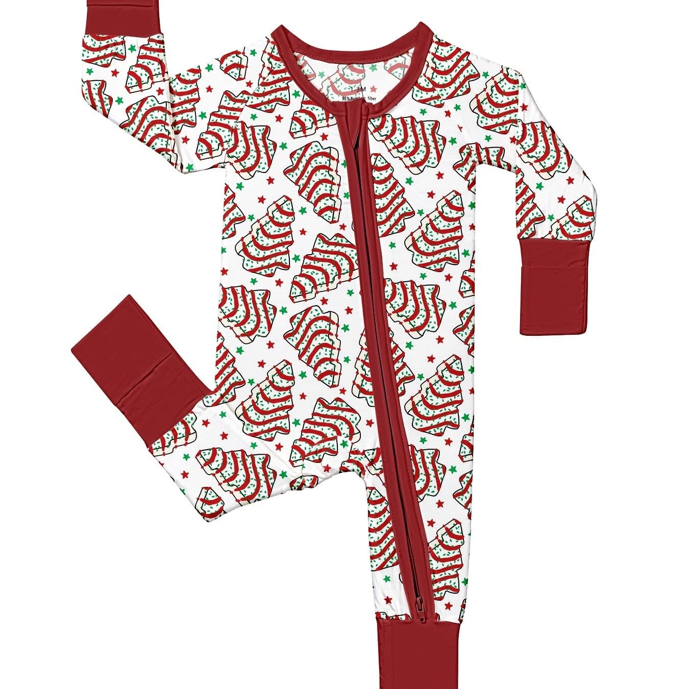 TEMU Bamboo Fiber Christmas Tree Cake Full Body Print For Babies Double Zipper Sleeper Comfortable Onesie, Cute White And Christmas Gift