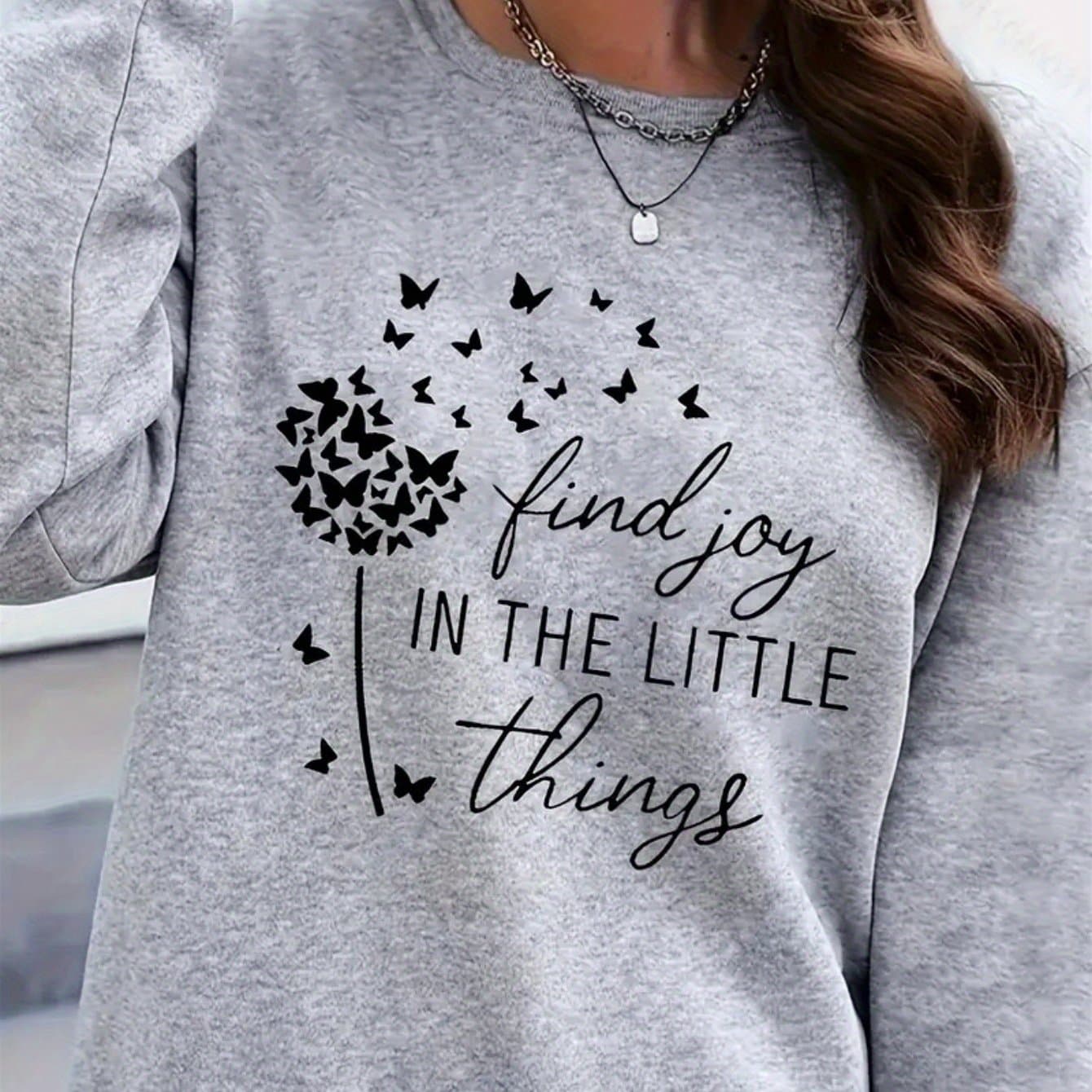 TEMU Women's Long Sleeve Pullover Sweater - Gray Fall/winter Sweater With " In The " Quote & Floral-like Pattern, Medium Stretch Casual Everyday Outfit Essential For Layering Wear