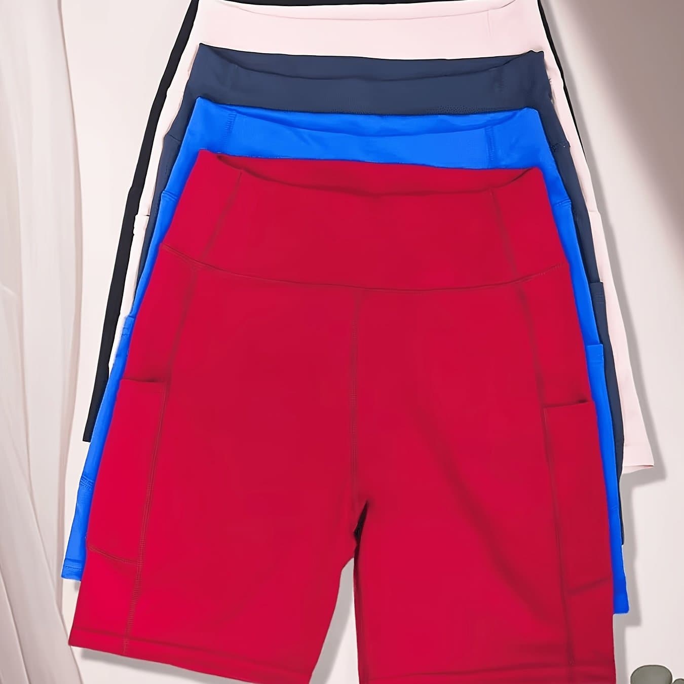 TEMU Five-piece Set Of High-waisted Women's Cycling Shorts With Pockets, Yoga Shorts For Gym Workouts, Running, Made Of