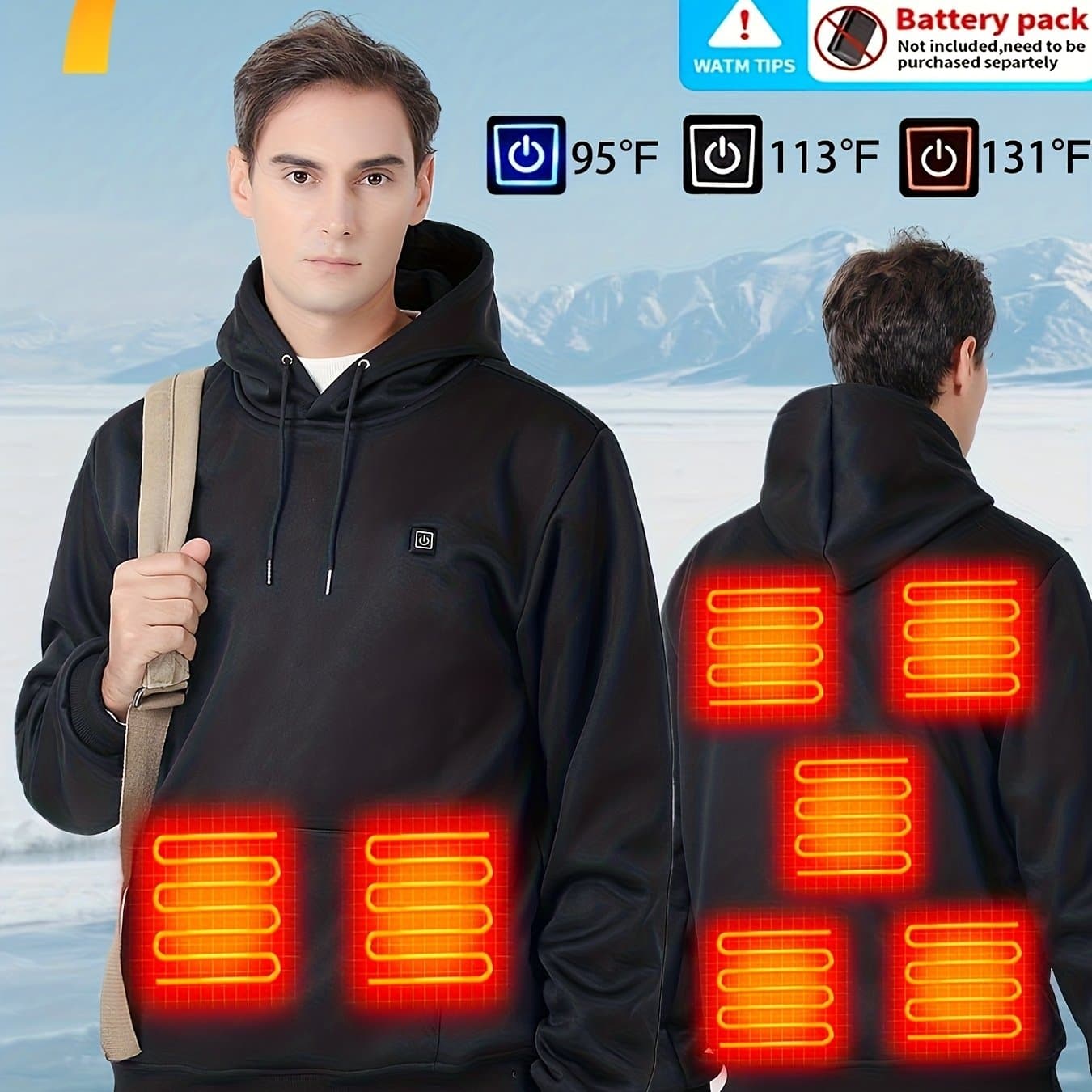 TEMU Heated Hoodie For Men Electric Heating Sweatshirt, Winter Thermal Pullover Sweater Fall/winter Essential Hoodie(battery Not Inculded)