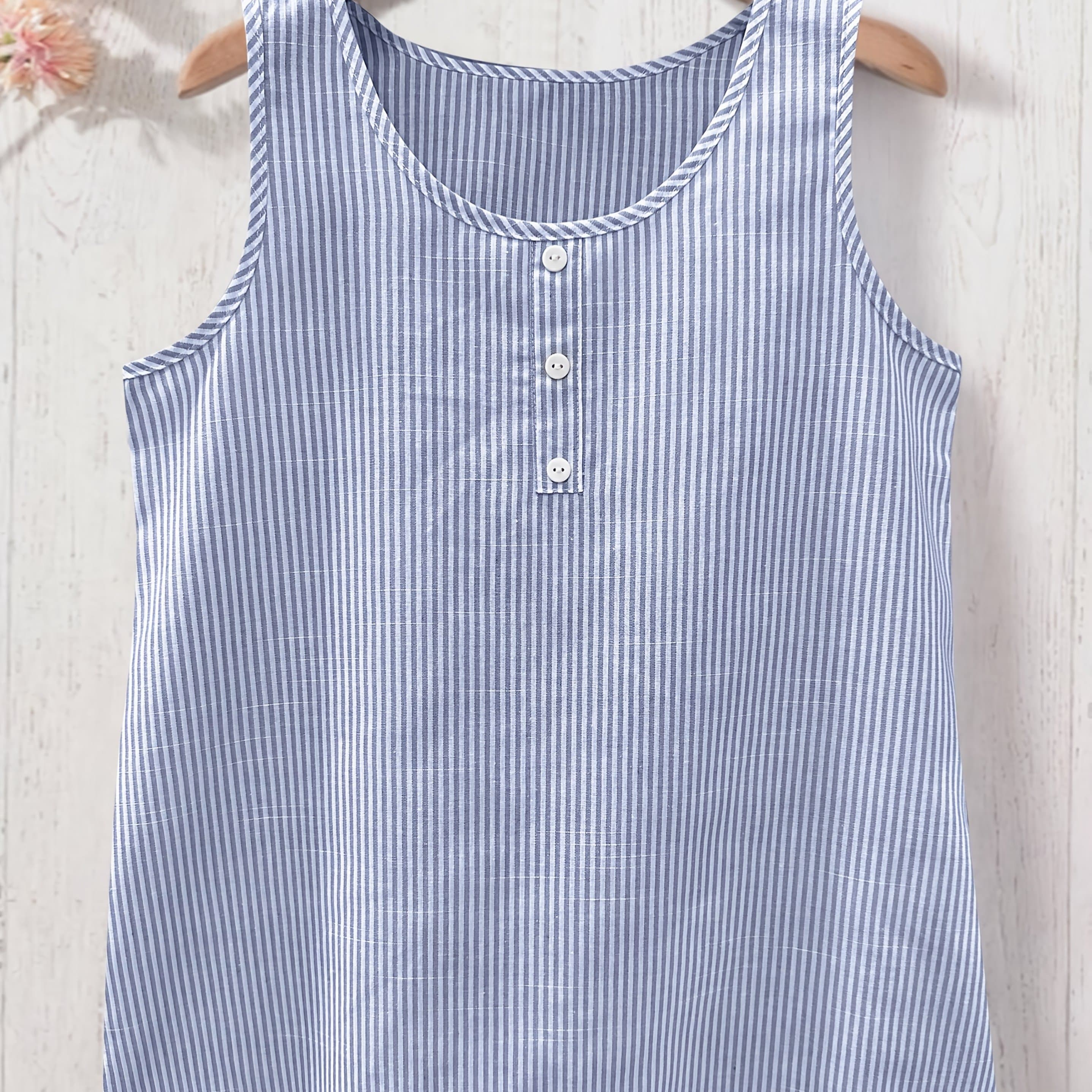 TEMU Women's Elegant Striped Round Neck Button-up Sleeveless Vest