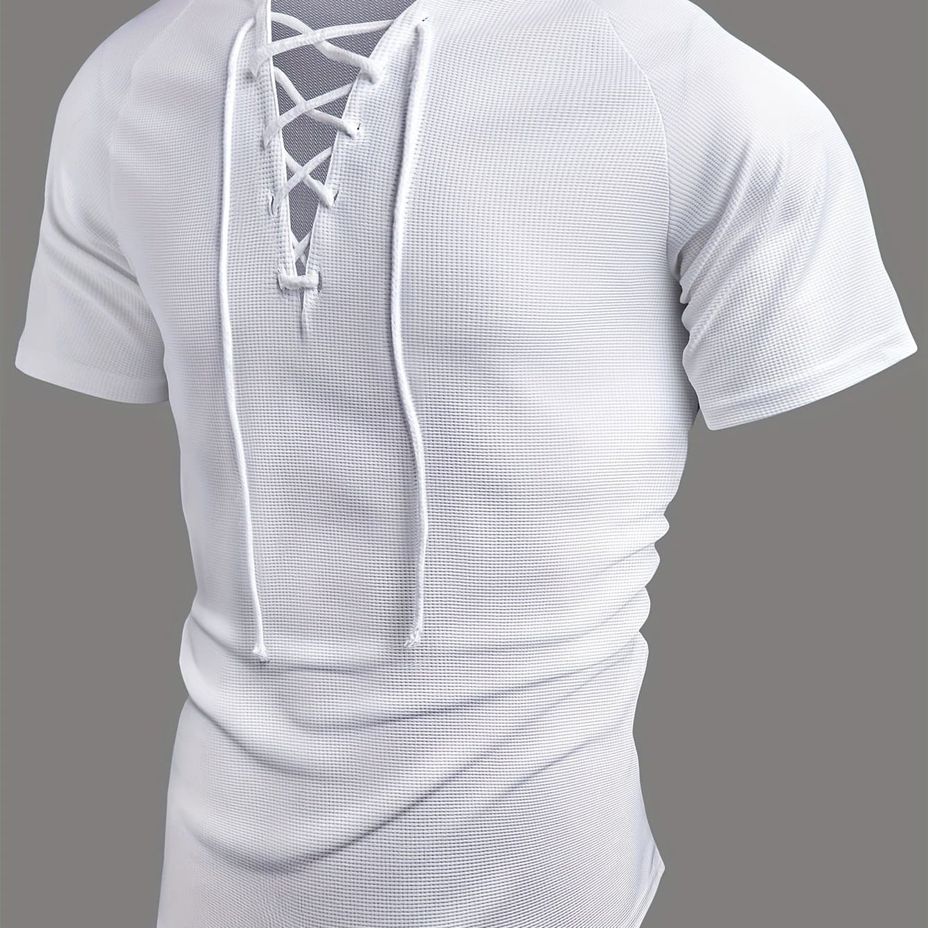 TEMU Western , Summer Casual Solid V-neck Short Sleeve Henley Shirt