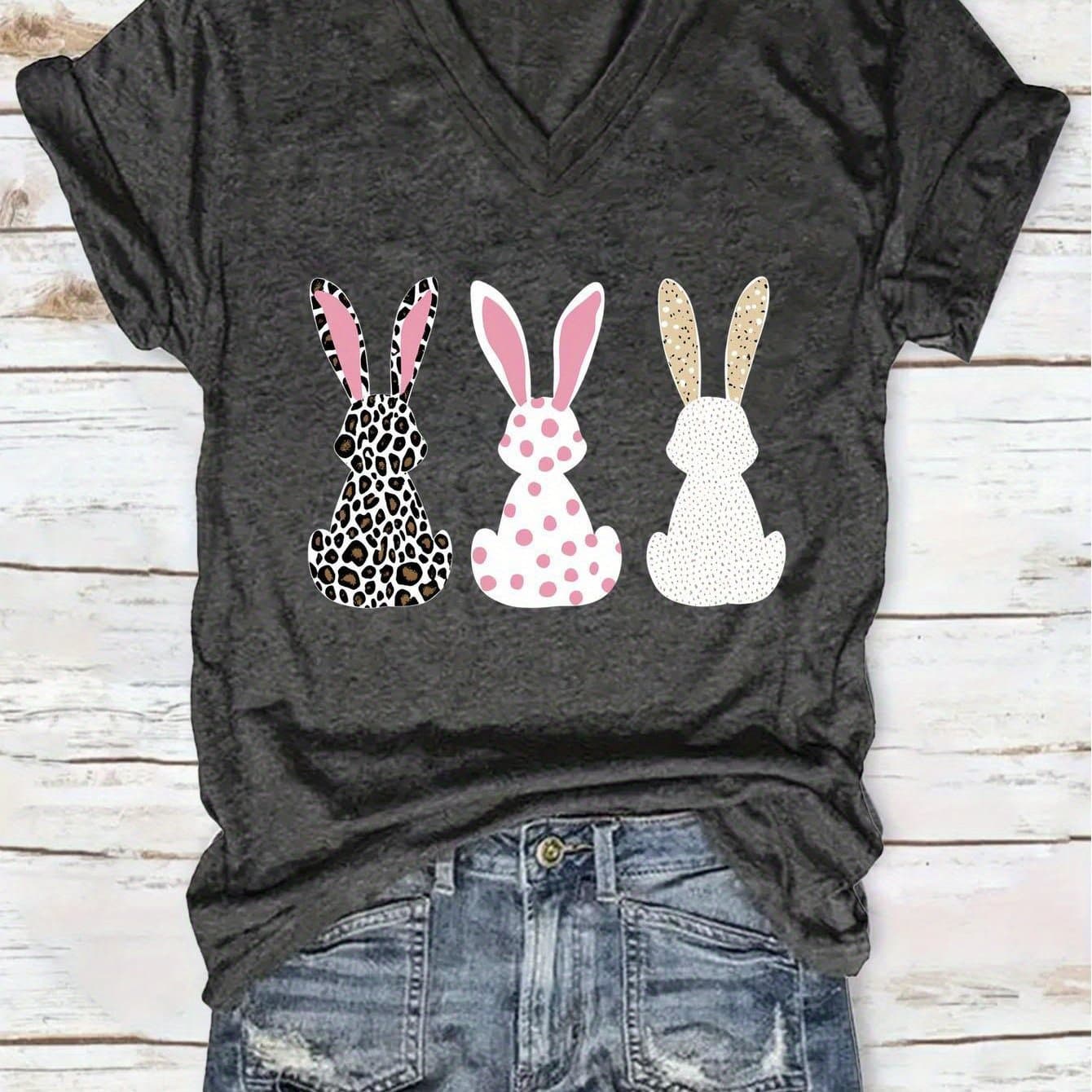 TEMU Women V-neck T-shirt - Fashionable Casual Print T-shirt, Polyester Fabric - Lightweight & Breathable For All