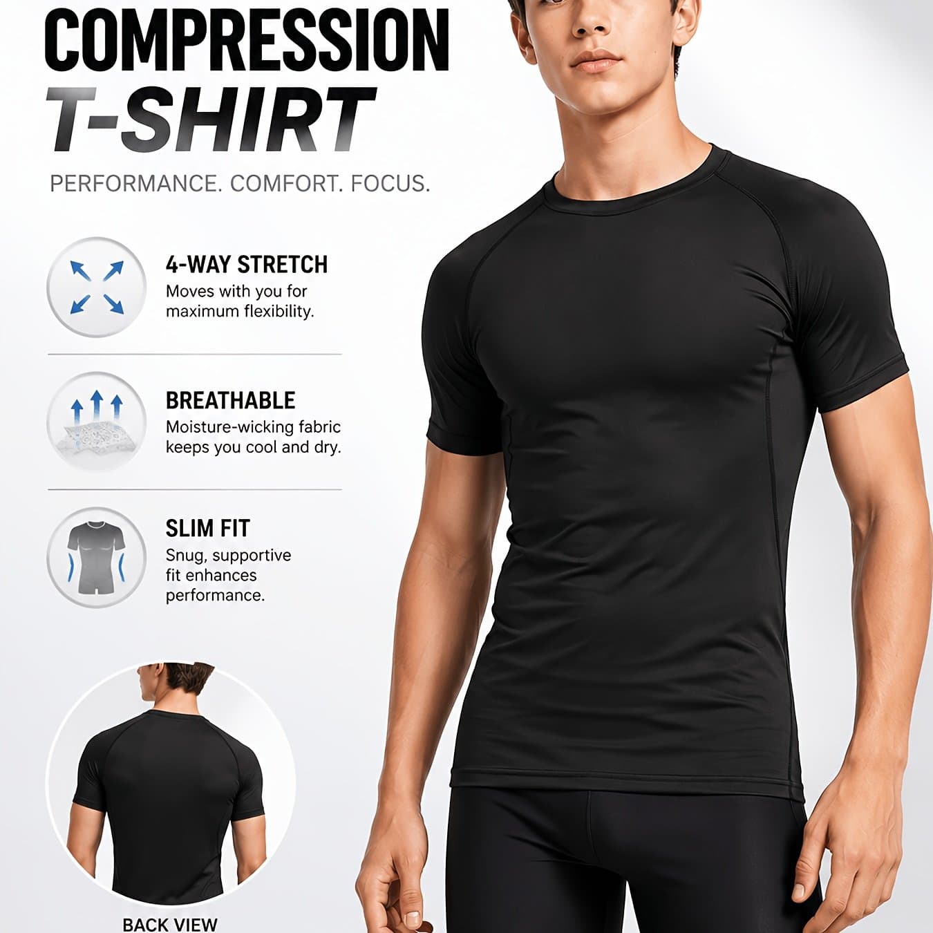TEMU Boys' Compression Short-sleeved Sports Top, Quick-drying, Breathable, Stretch, Slim-fit Training T-shirt, Suitable For Running, Fitness, And Training., For Teenager, For Teenager