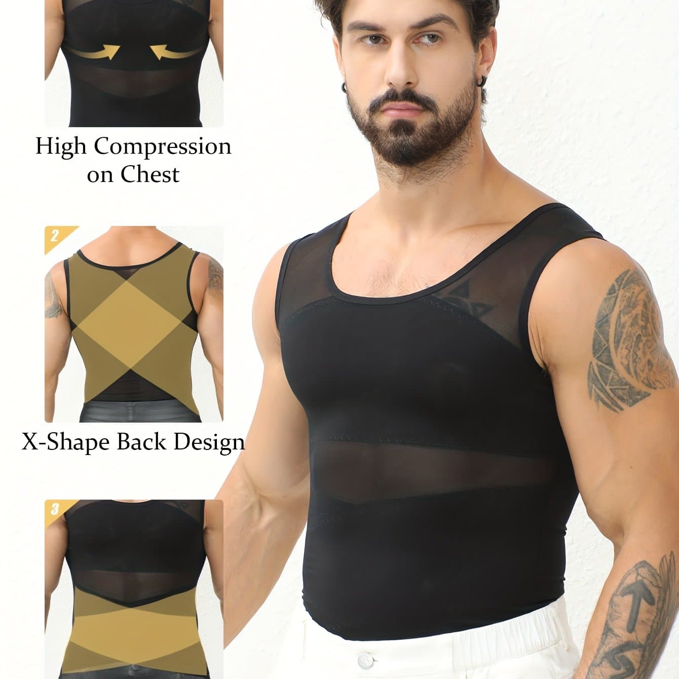 TEMU Men's Compression Vest Shaper For Belly Fat - Ultra-thin & Breathable Slimming Vest.post-surgery Recovery, Seamless Invisible Under Shirt, Cool Workout Body Shaper Formen (black, Medium)