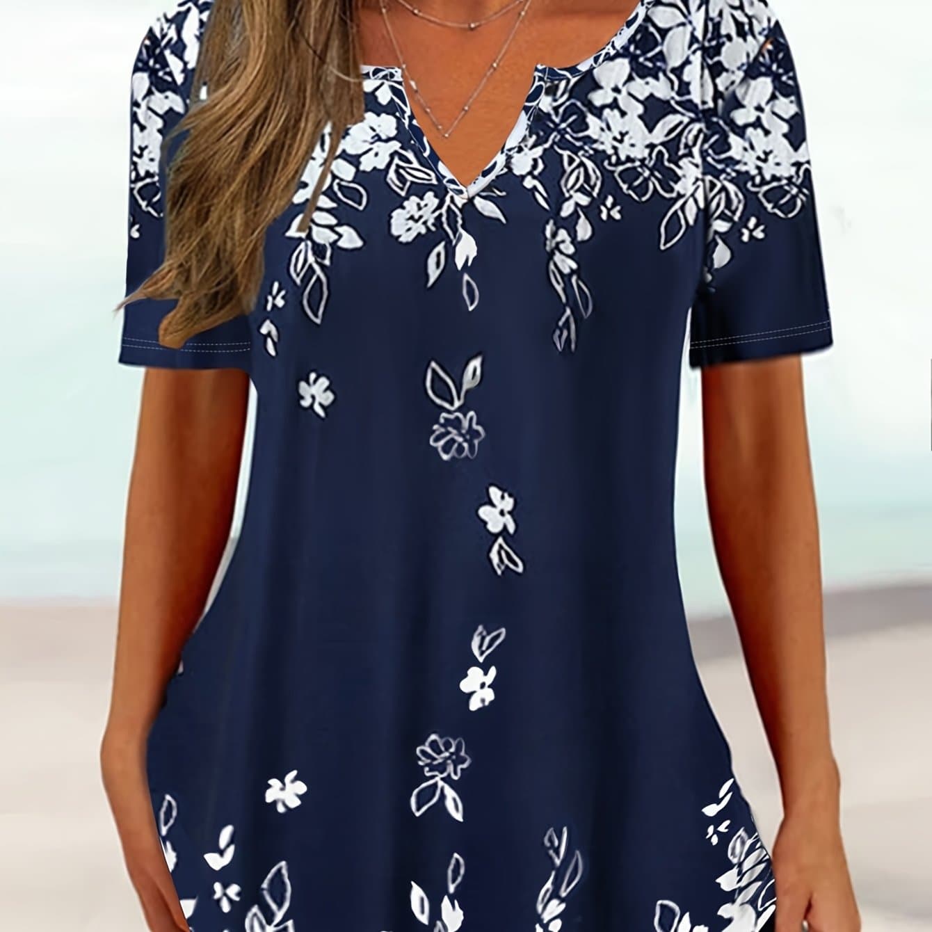 TEMU Spring And Autumn Floral Holiday Versatile Women's Top