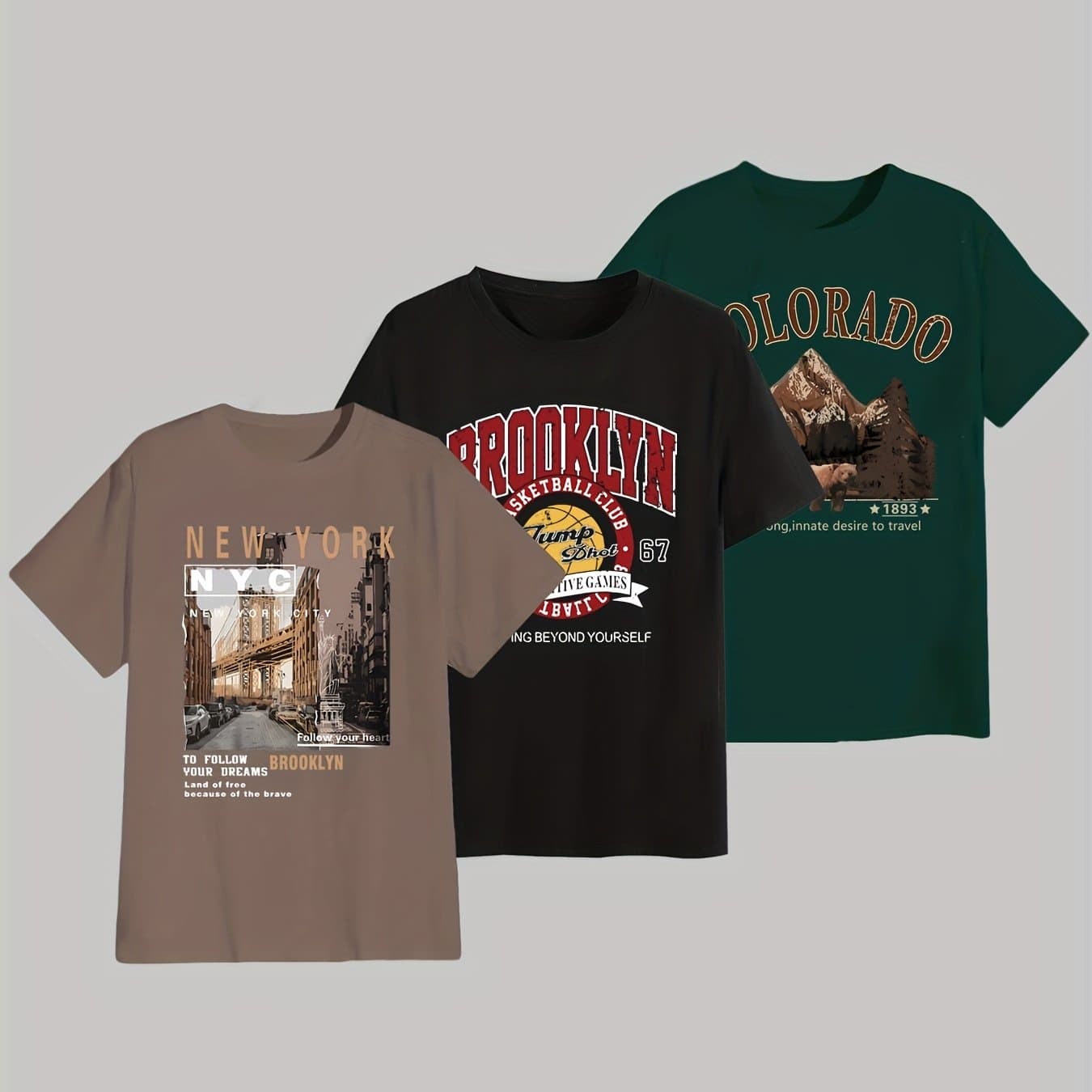 TEMU Style Pattern Print 3pcs Set, Men's Summer Casual Comfortable T-shirts
