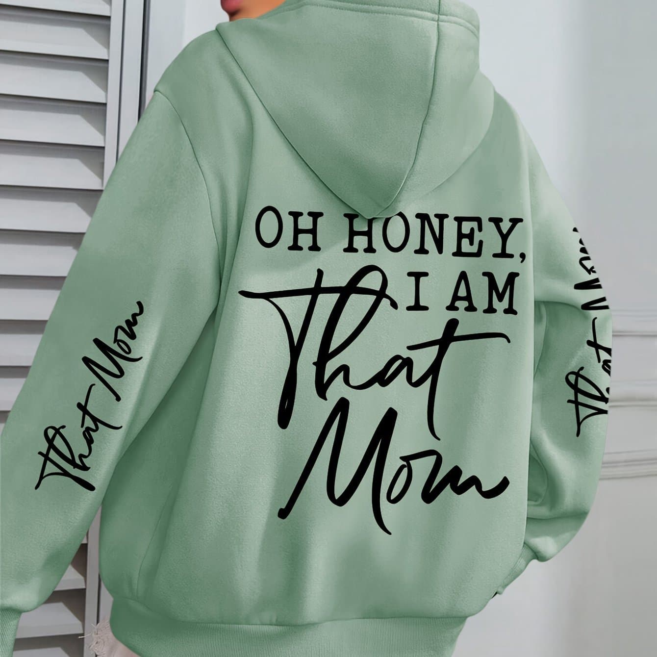 TEMU Plus Size, Plus Size Mom Print Hoodie, Casual Long Sleeve With Pocket Hooded Sweatshirt For Winter & Fall, Designed For Women, Women's Plus Size Clothing