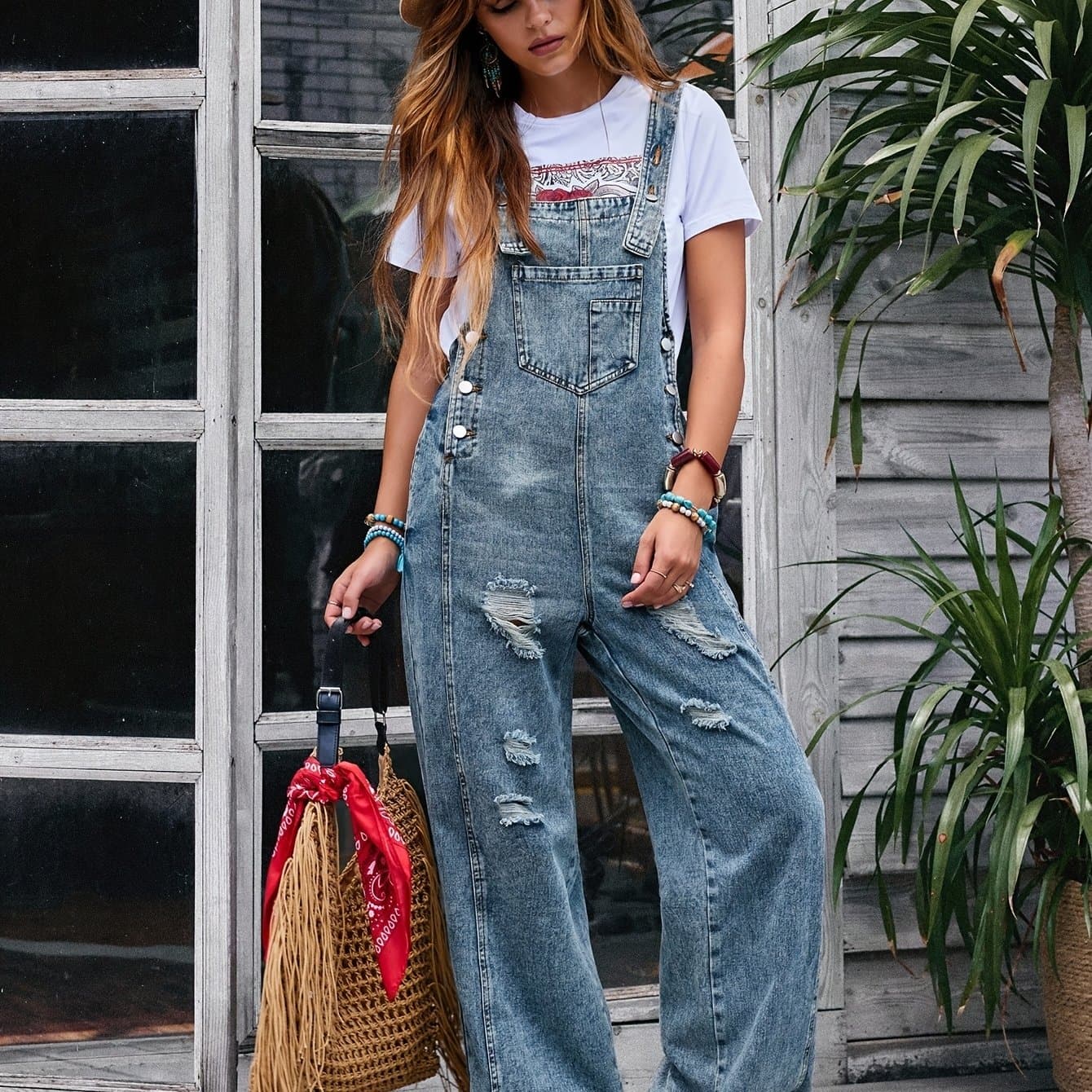 TEMU Women' Wide Leg Denim Jumpsuitladies' Casual Denim Jumpsuit, Loose And Adjustable Strap Pants, Denim Jumpsuit, Vest, Denim Jumpsuit, Skirt Strap Pocket