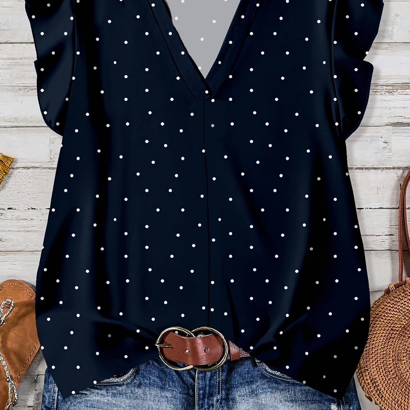 TEMU 2026 Spring Summer Women's Elegant Fashion V-neck Printed Flared Sleeve Blouse Top