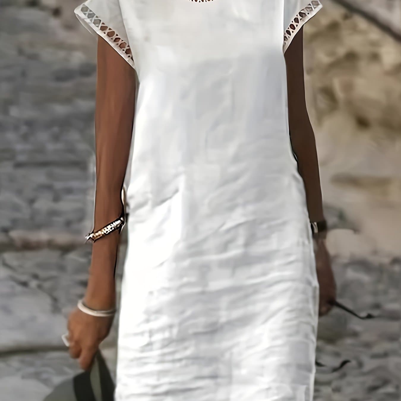 TEMU Summer Short-sleeve High-neck Dress With Strap
