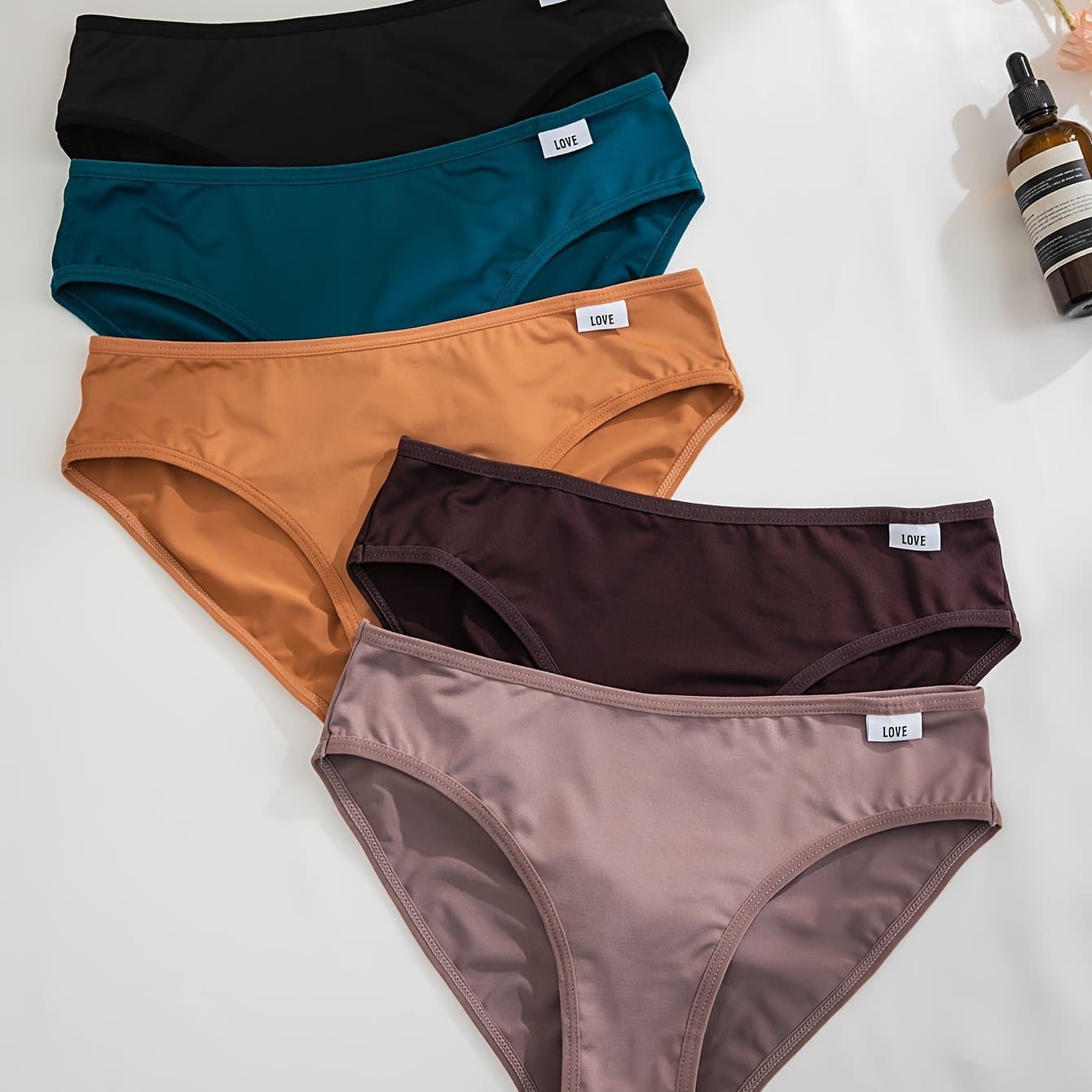 TEMU 5-pack Women's Comfortable Breathable Love Tag Briefs
