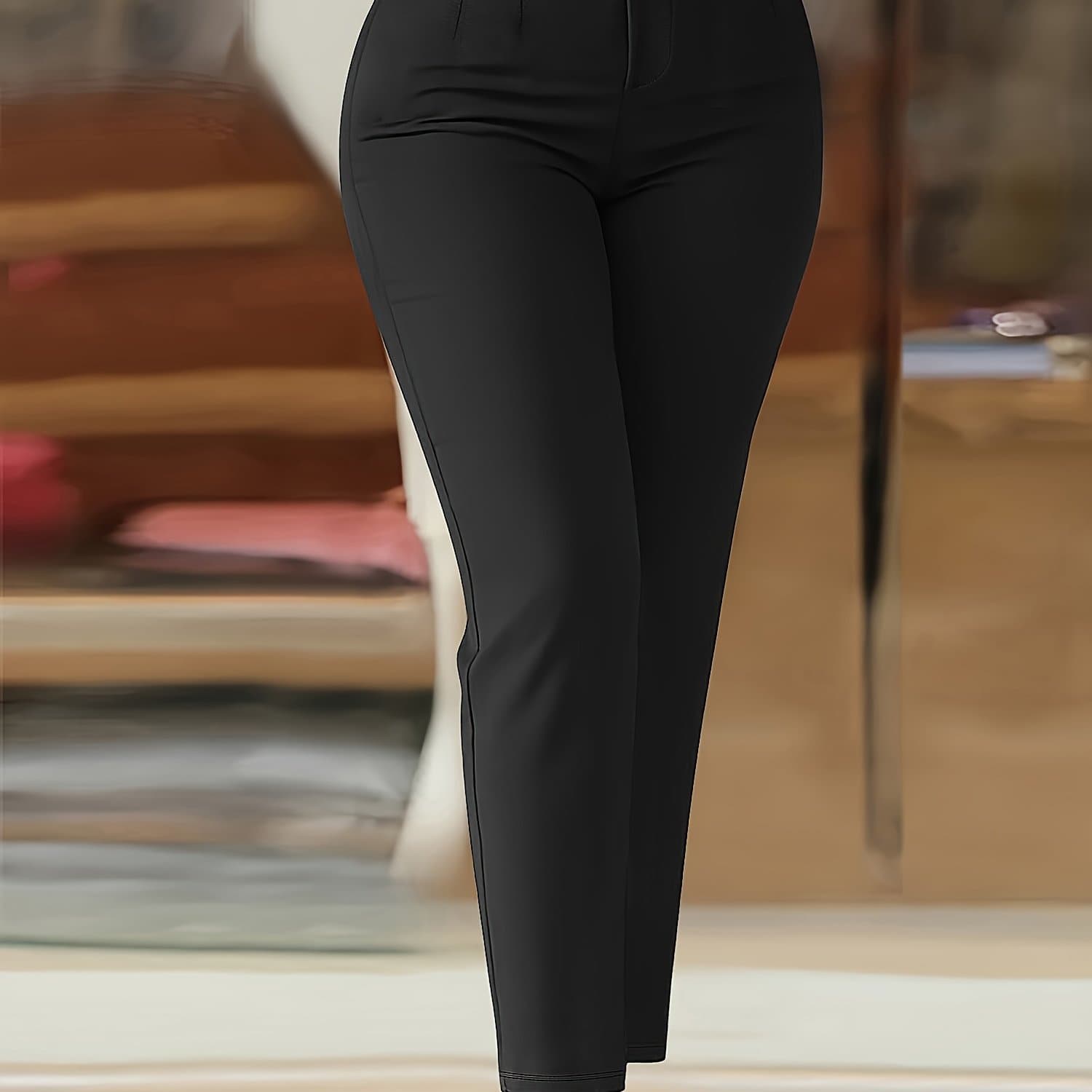 TEMU Elegant Commuter Style Slim Fit Versatile Trousers Tapered Pants