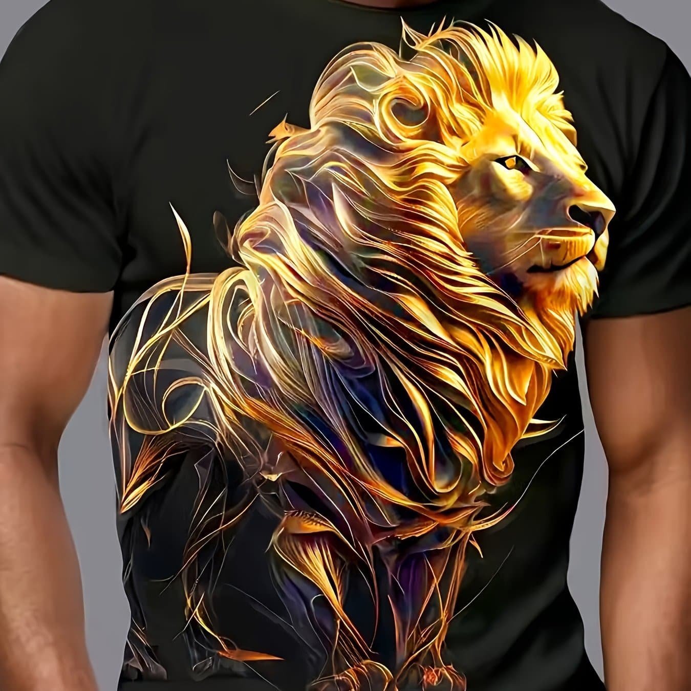 TEMU Animal Print Short T Men's Casual Versatile Short Sleeved 100d Honeycomb Breathable Fabric, Fabric Treated With , Cool In Summer
