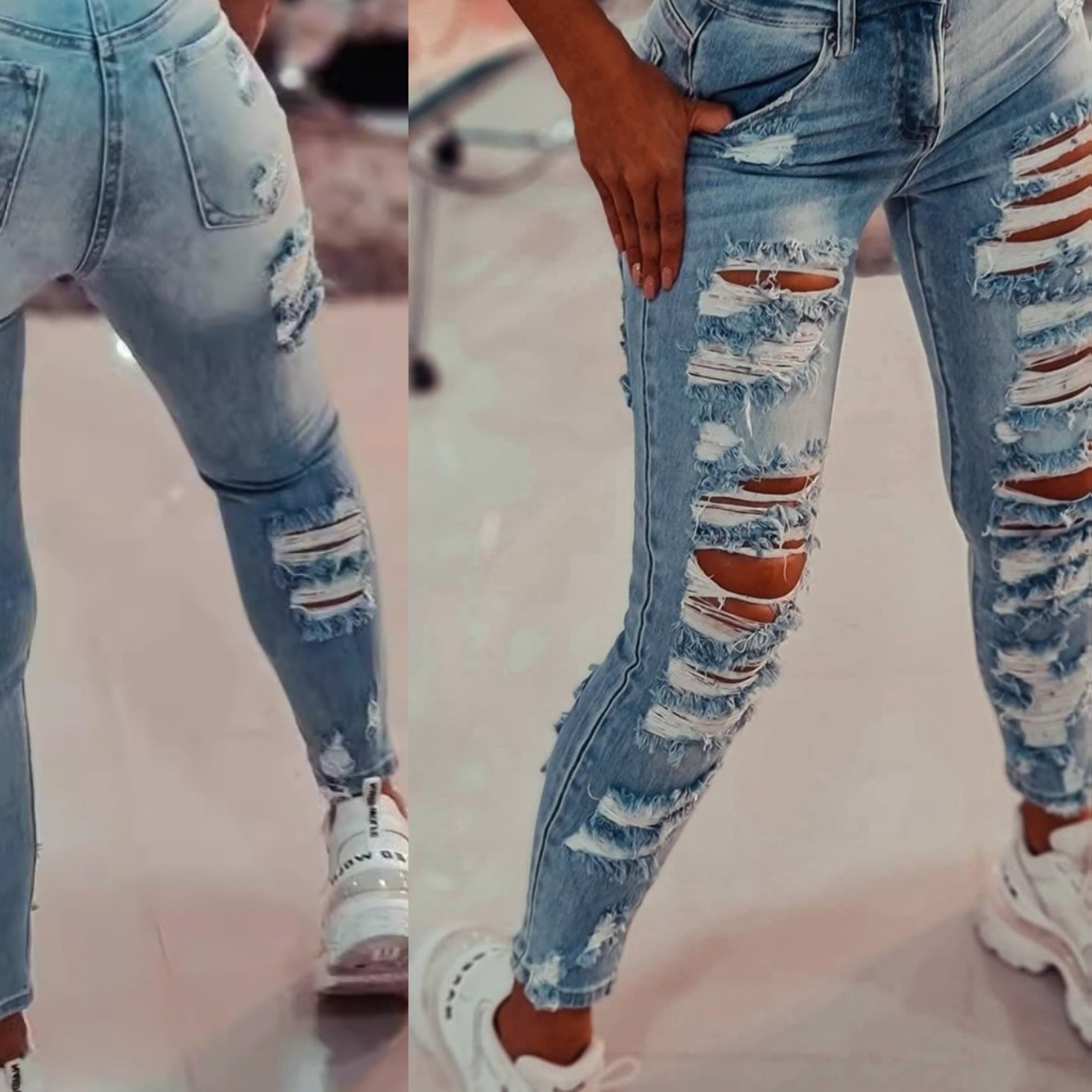TEMU European And American Stretch Ripped Women's Jeans Hot Tight High Elastic Fashion Trend Trousers