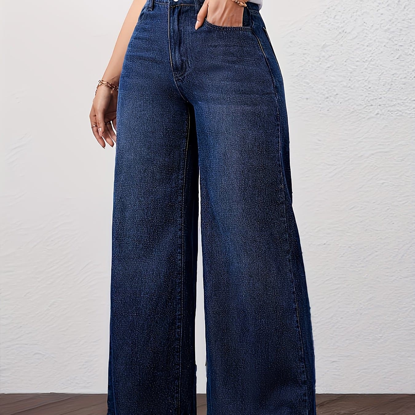 TEMU European And American Women's Jeans, High-waisted Loose Wide-leg Pants, Versatile Fashionable Blue Denim Trousers, Women's Jeans And Clothing