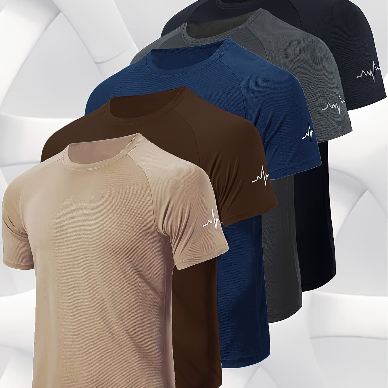 TEMU 5pcs Men's Sports T-shirt, Round Neck Short Sleeved Knitted Fabric, Breathable And Moisture Absorbing Solid T-shirt, Suitable For Gym Exercise And Casual Wear