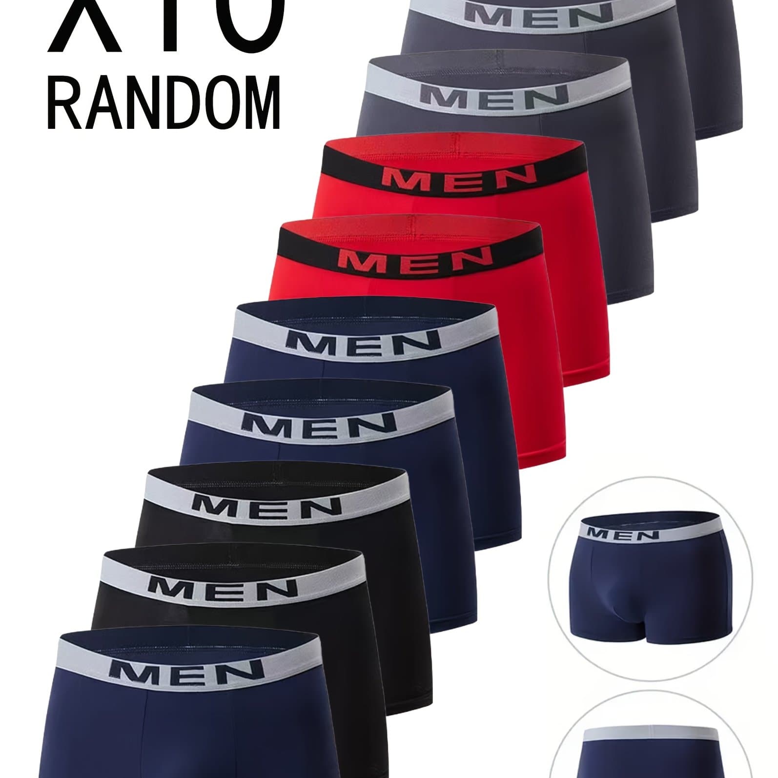 TEMU Random 10-pcs Assorted Men' Color Boxer Briefs, Comfortable Breathable Stretch Boxer Shorts For Sports Or Casual