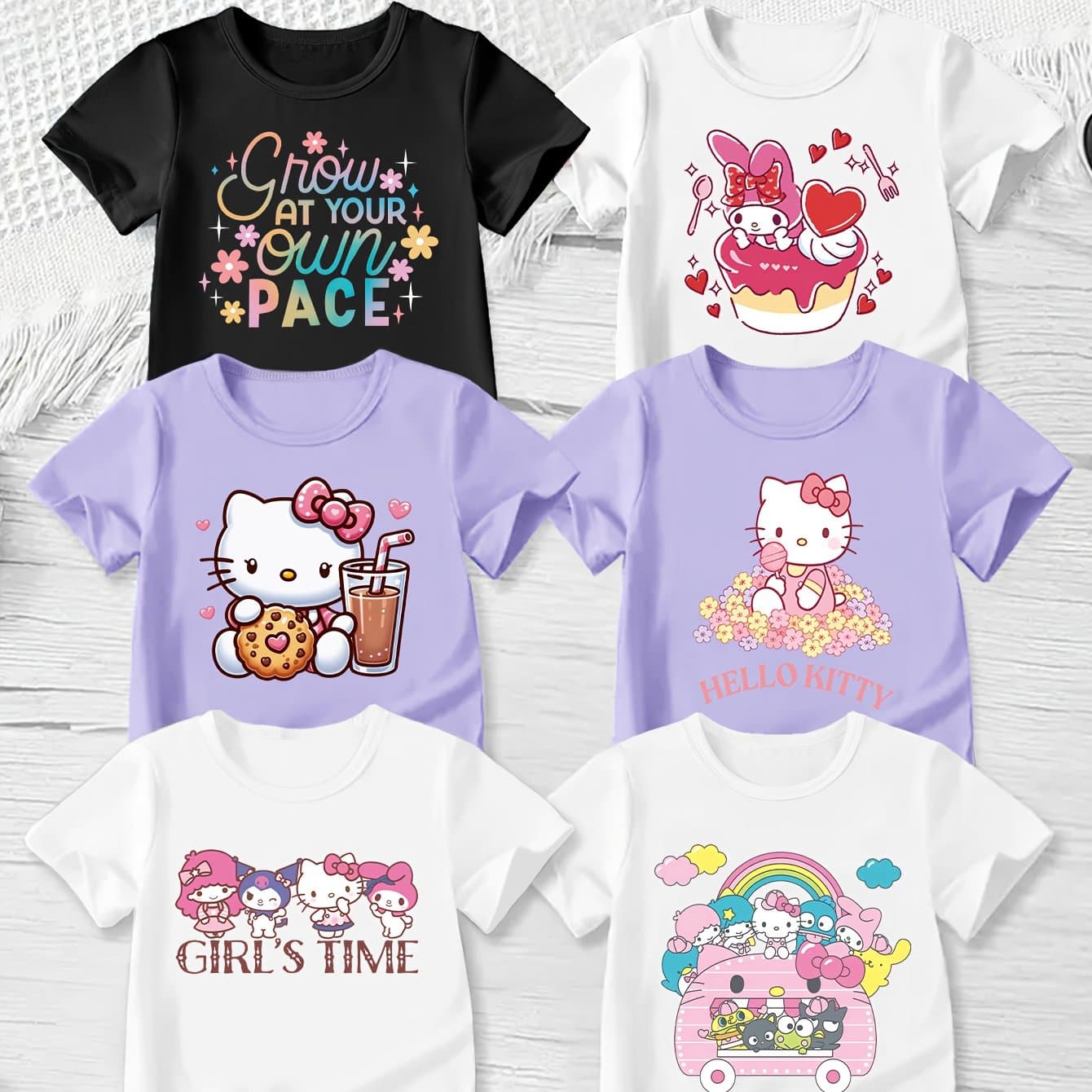 TEMU Must-have, Spring Summer Fashion Casual Trendy Comfortable Girls' T-shirt, Licensed, Printed With Beautiful Colorful Gradient Letters/cute Cartoon Patterns, Random 1pc From Middle