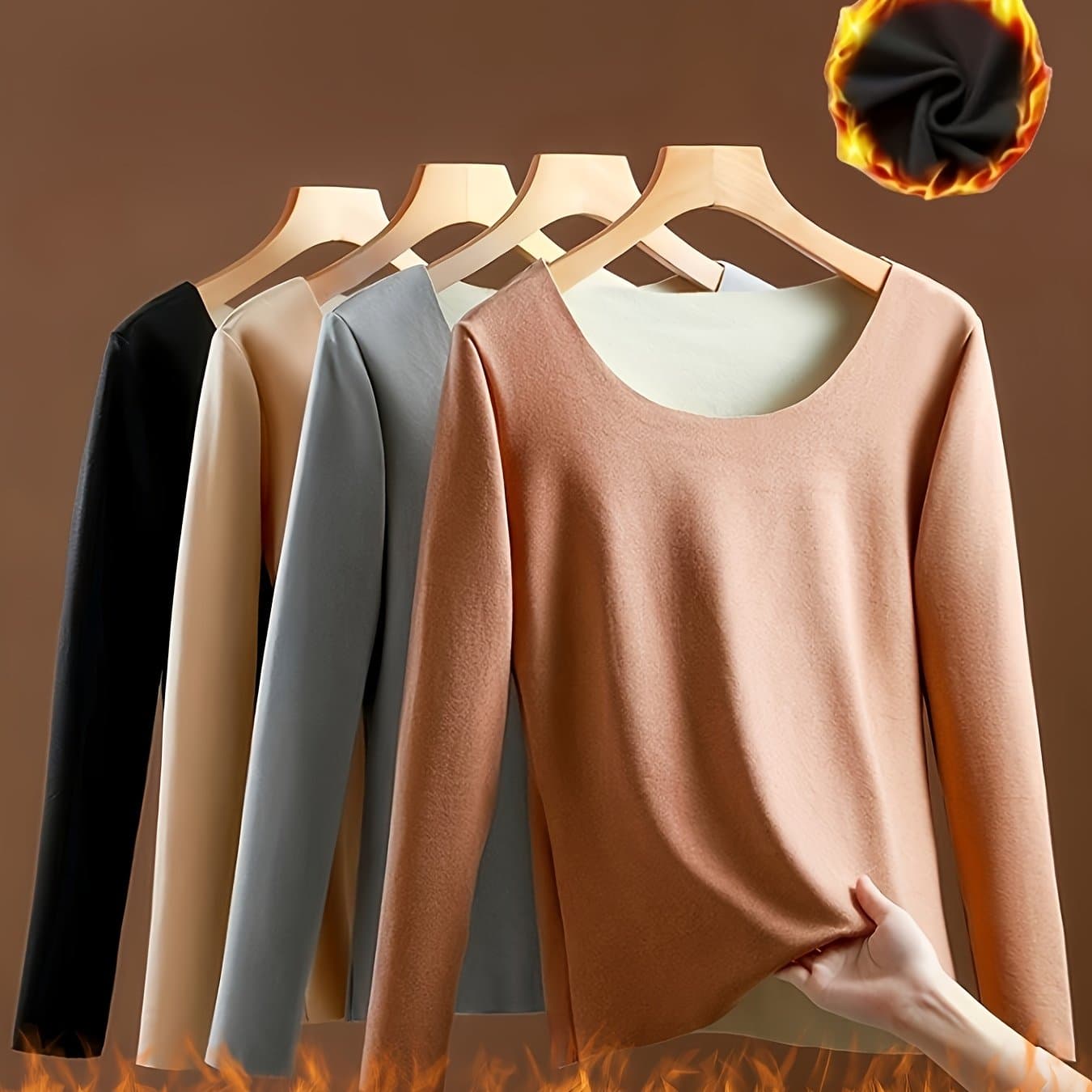 TEMU 4pcs Pack Women's Thickened Winter Layering Tops - Soft Thermal Underdress, Slim Fit Long Sleeve Base Layer Suitable For Casual Or Dressy Wear, Warm Underwear For Weather
