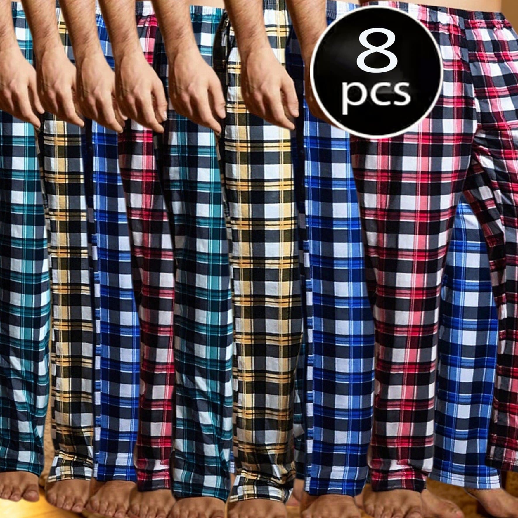 TEMU 8 Pairs Of Pajama Pants, Soft And Comfortable, Set Of 8 Pants, 8pcs Of Pajama Homewear Double Pocket