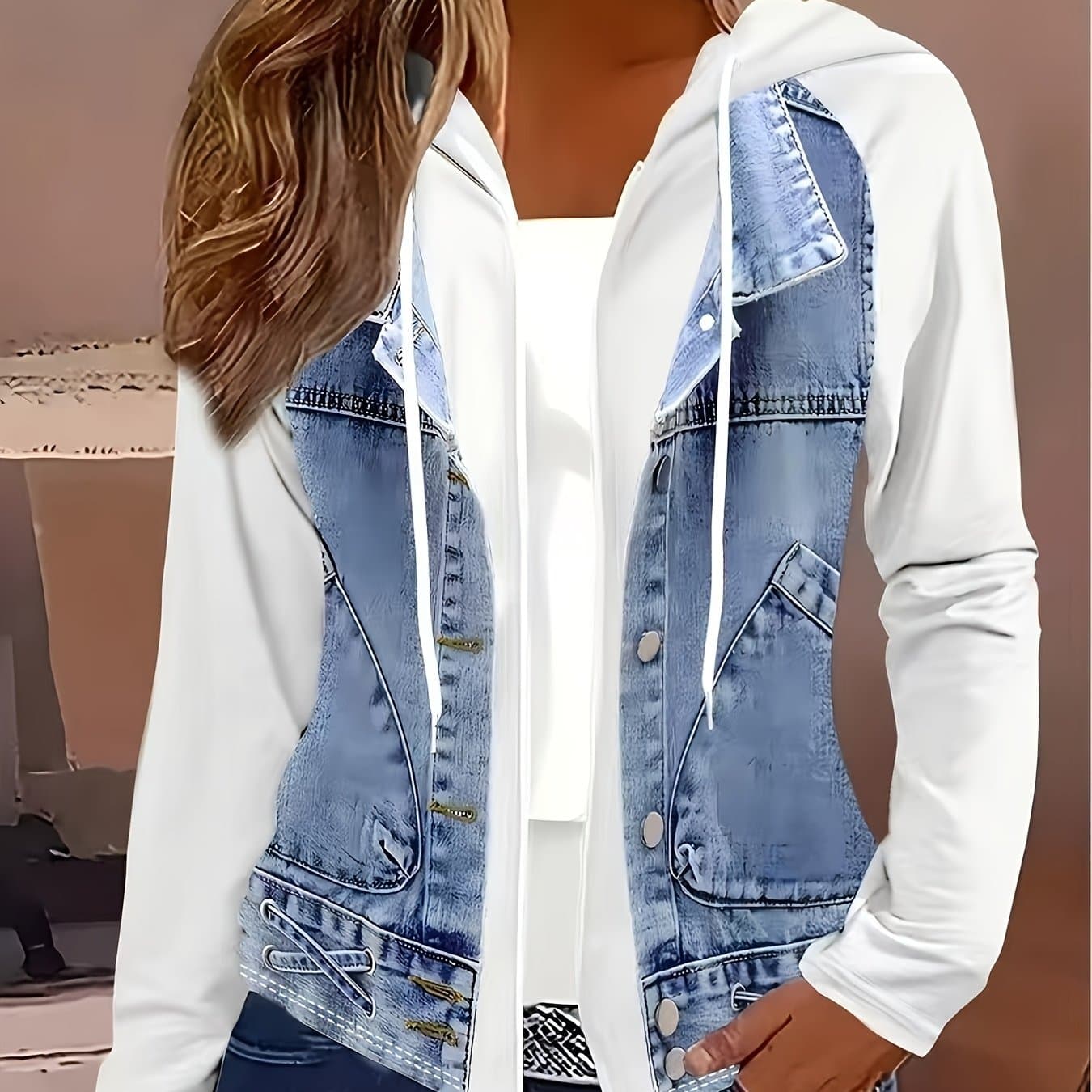TEMU [printed Pants - Not Denim Fabric] Printed Legging: Not Jean 's Developed New European And American Women's Fashion Printed Jacket - Non-denim Fabric With White Hooded Jacket, Spring/autumn
