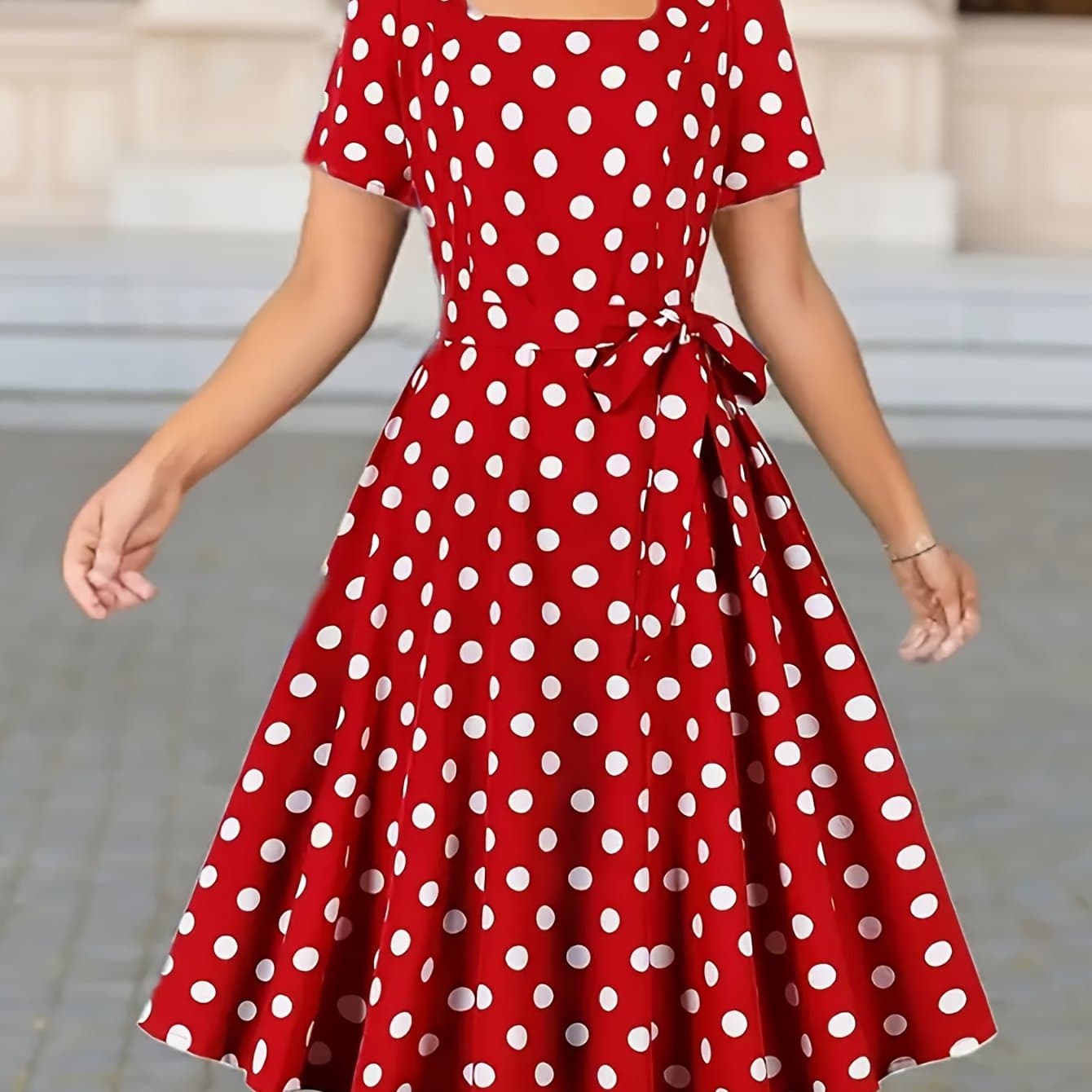 TEMU Polka Dot Neck Dress