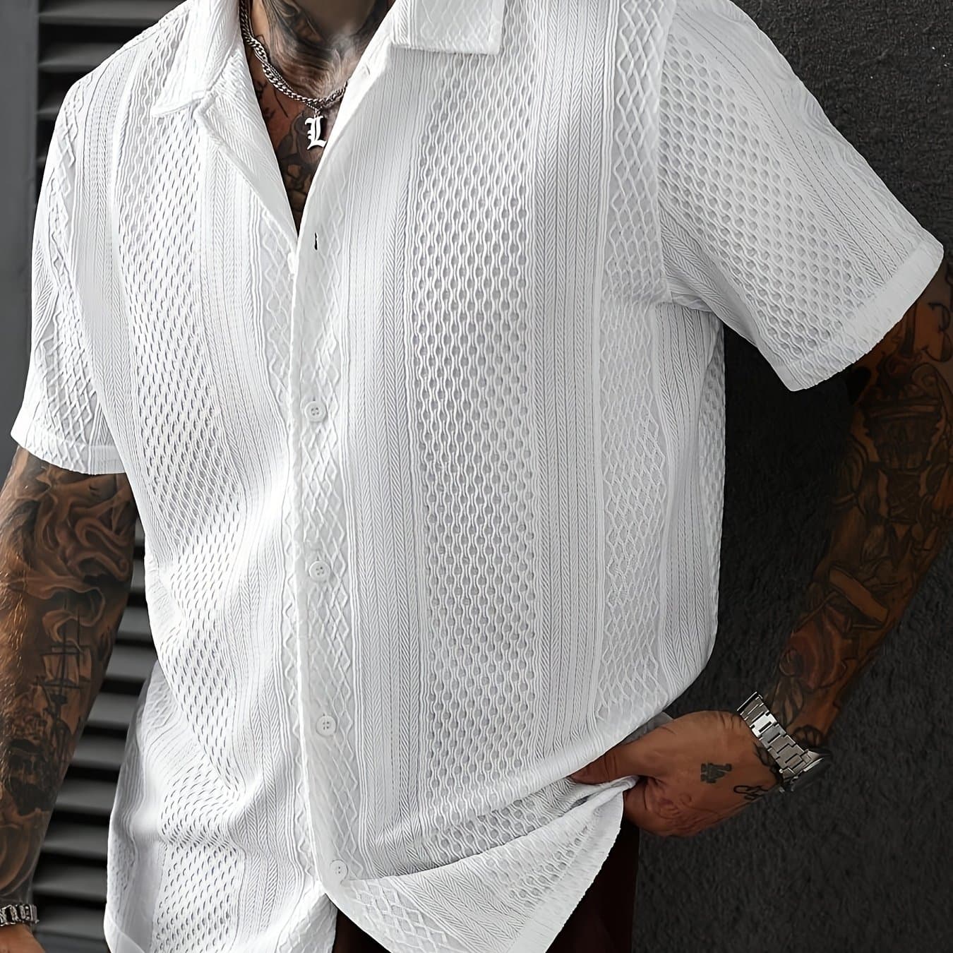 TEMU Men' Color Knitted Short Sleeve Shirt