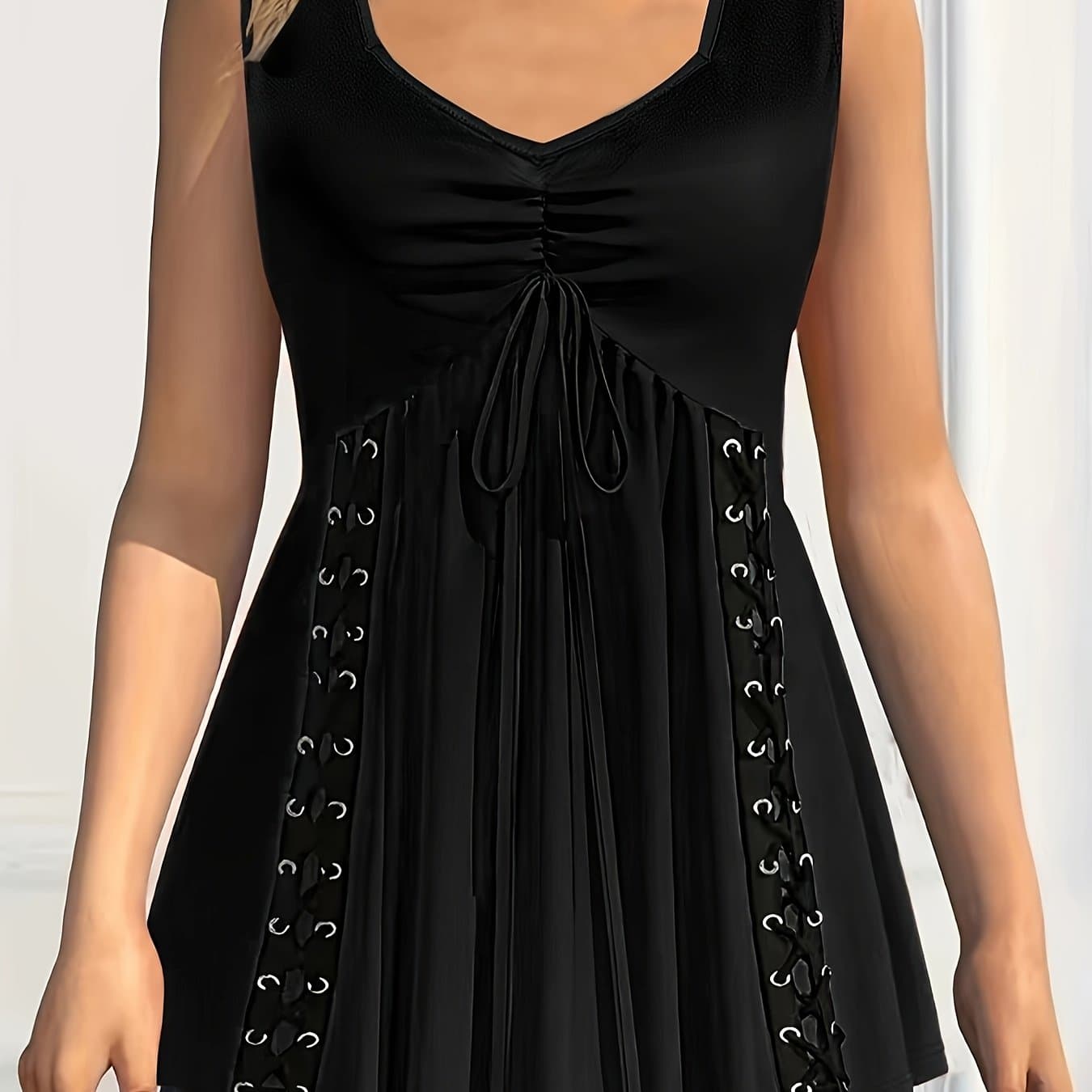 TEMU Plus Size - Plus Size - Plus Size Women's Contrast Lace-up Vest Top