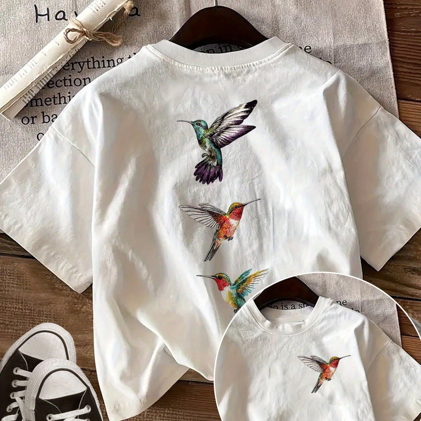 TEMU [front And Back ] Hand-painted Style Casual Short Sleeve Round Neck T-shirt