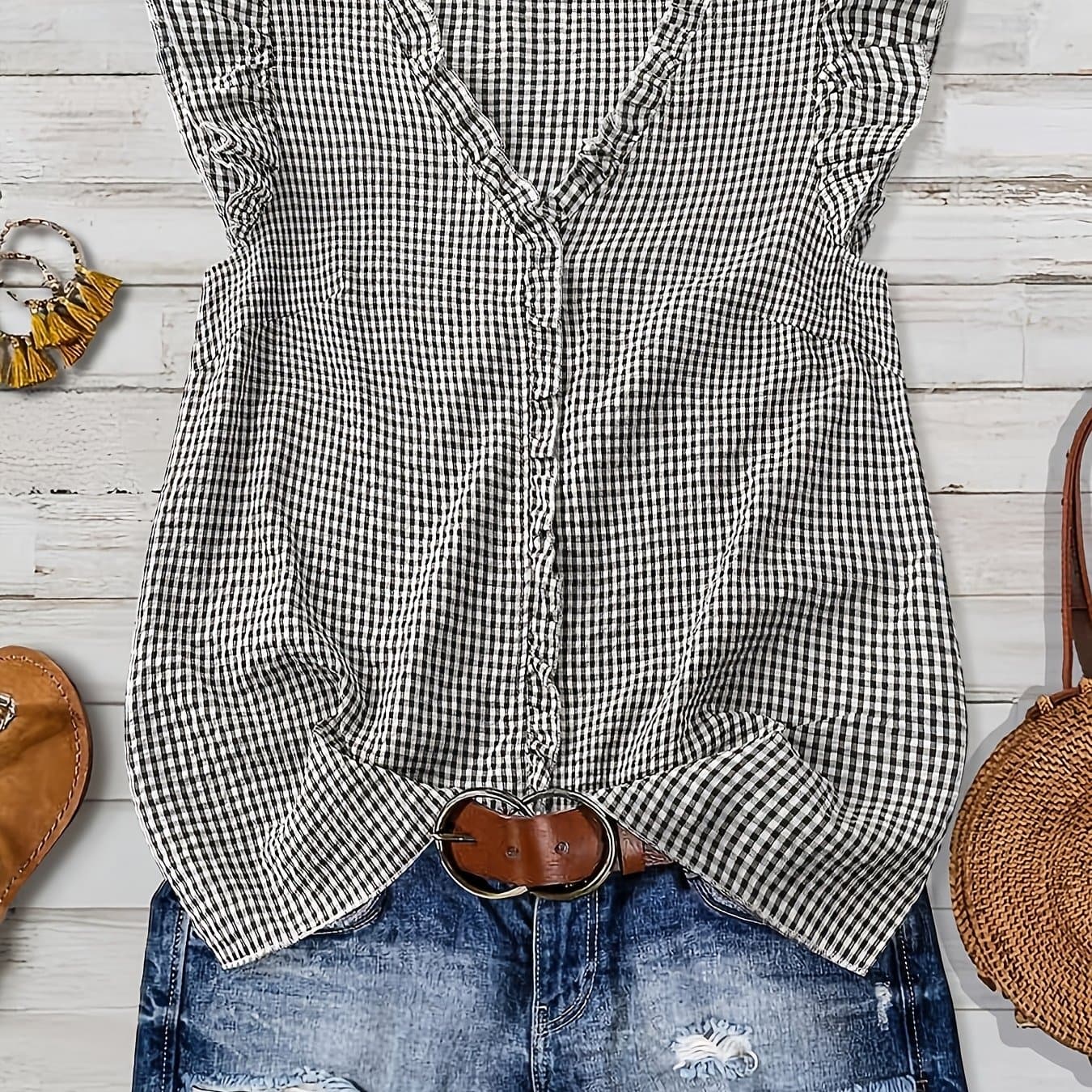 TEMU Women's Elegant V-neck Ruffle Shirt