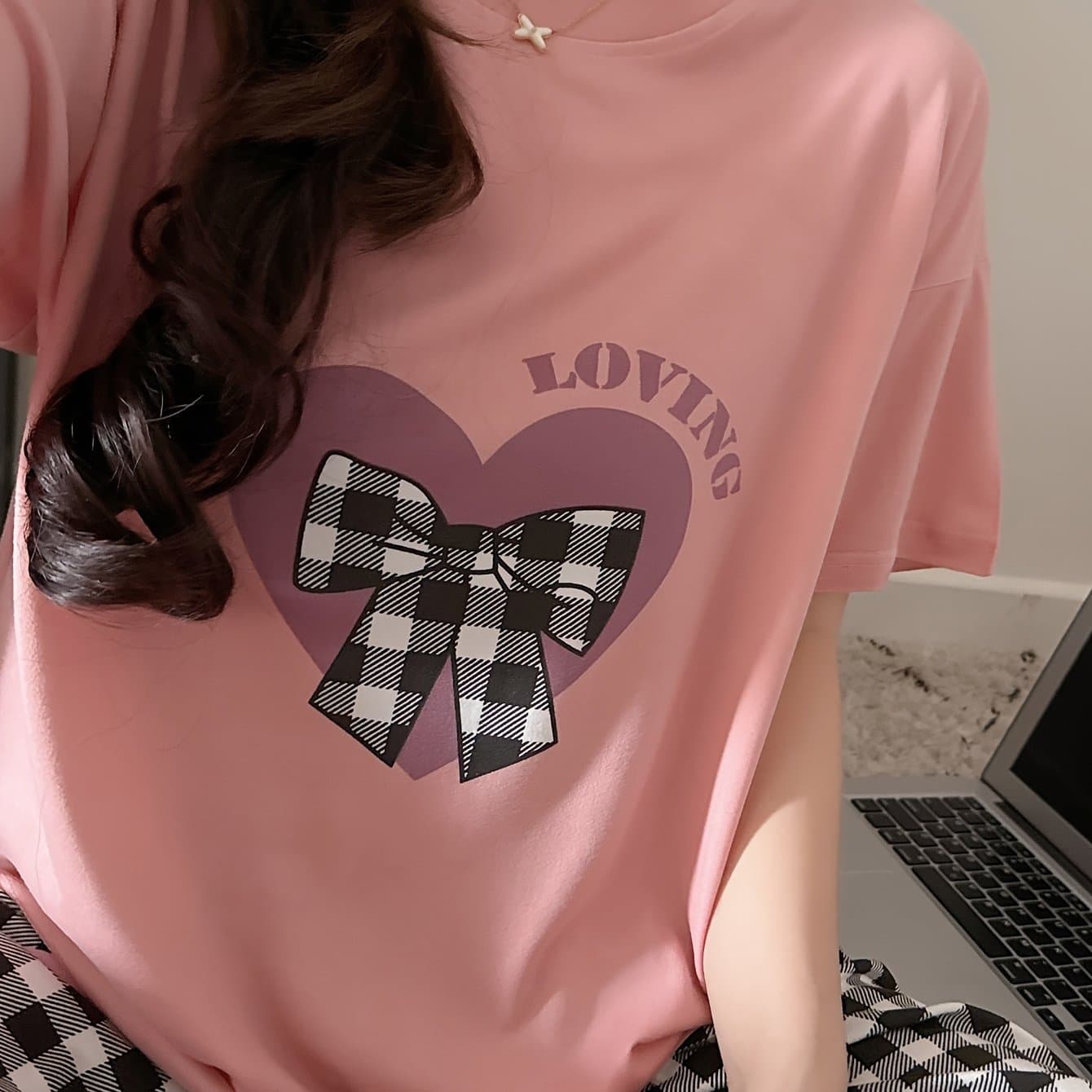 TEMU Ladies' Bow Tie Heart Pajama Set, A Comfortable And Casual Homewear Outfit For Summer