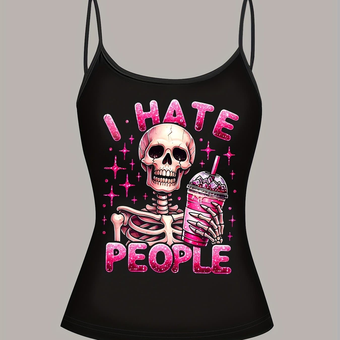 TEMU Black Trendy Retro Design Skull Hand-holding Pattern Cami Vest Women's