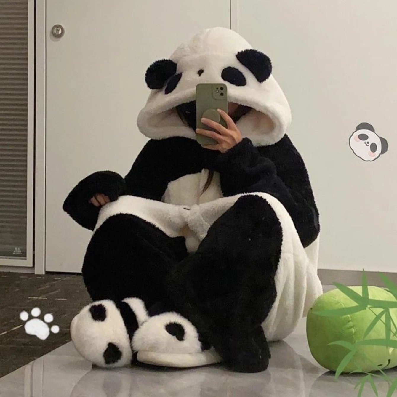 TEMU 2025 Winter Cartoon Panda Coral Pajamas For Women, Thickened Warm Sleepwear, Cute Kawaii Homewear Loungewear, Cozy Winter Nightwear ()