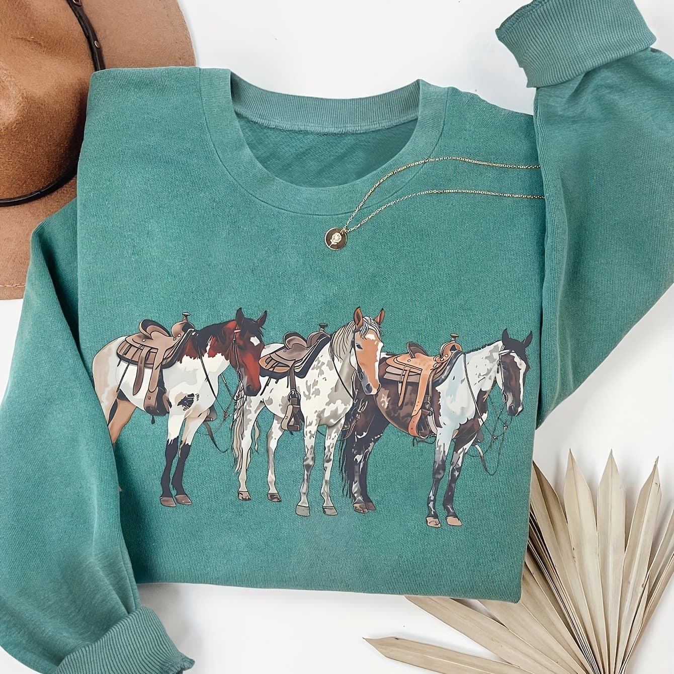 TEMU Graphic Print Sweatshirt, Crew Neck Casual Sweatshirt For Fall & Spring, Women's Clothing