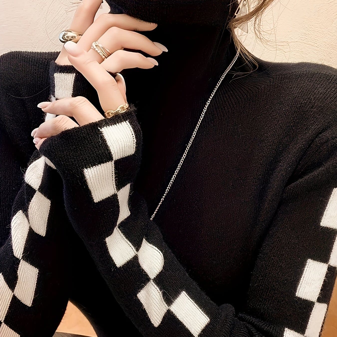 TEMU New Style Base Shirt High Collar Slim Temperament Inner Wear Sweater Ladies