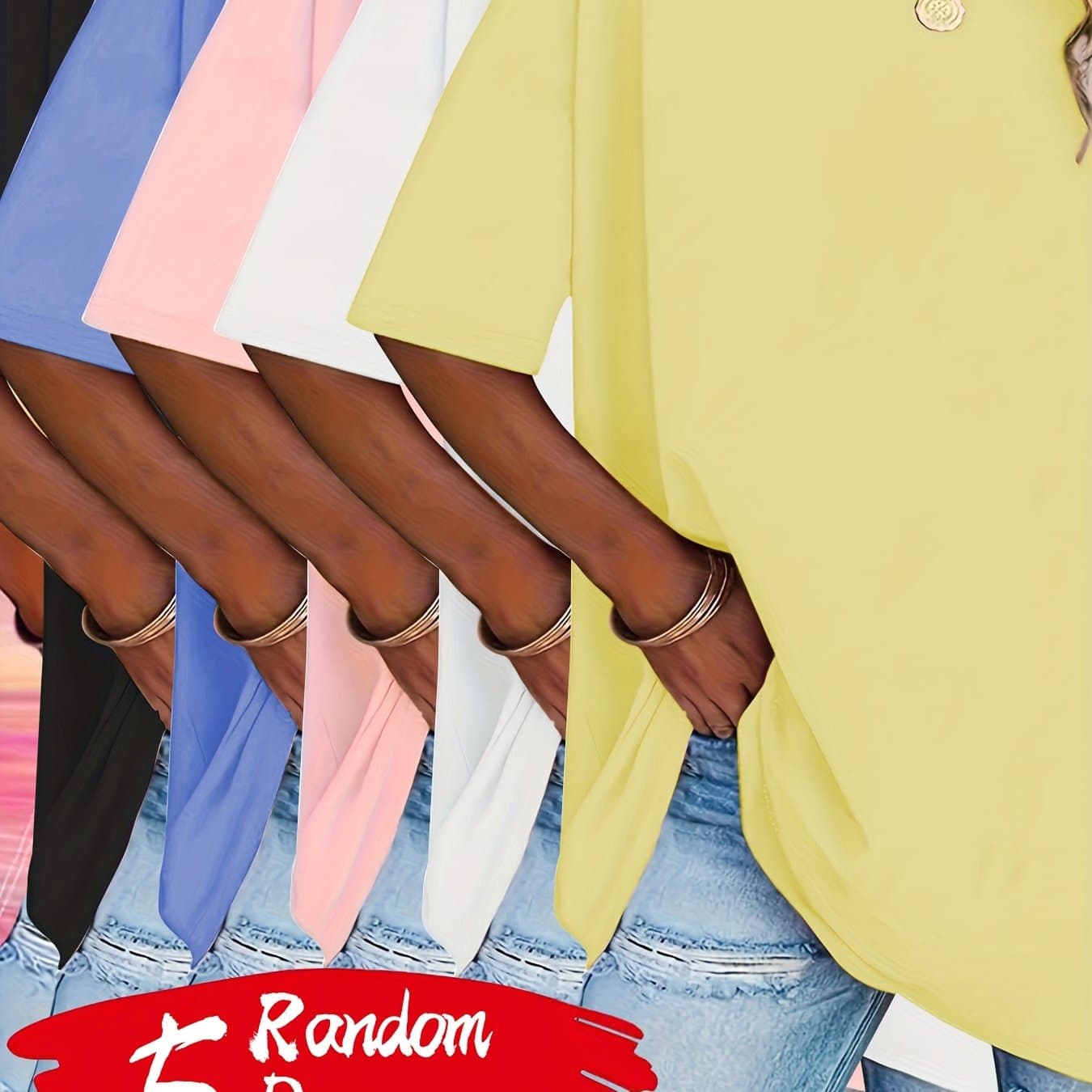 TEMU Random 5-pack Colors Women's Plus Size Casual Short Sleeve T-shirts